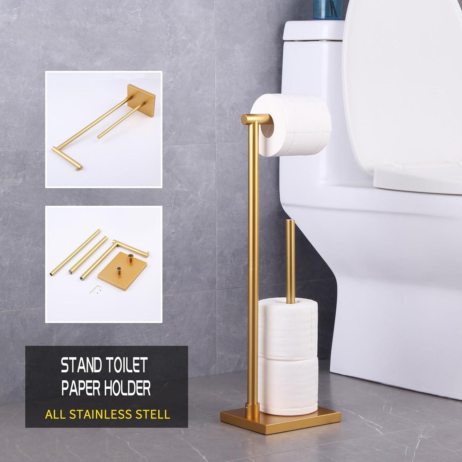 Freestanding Stainless Steel Toilet Paper Holder With Extra Storage, Modern Design, Rustproof, Easy Installation