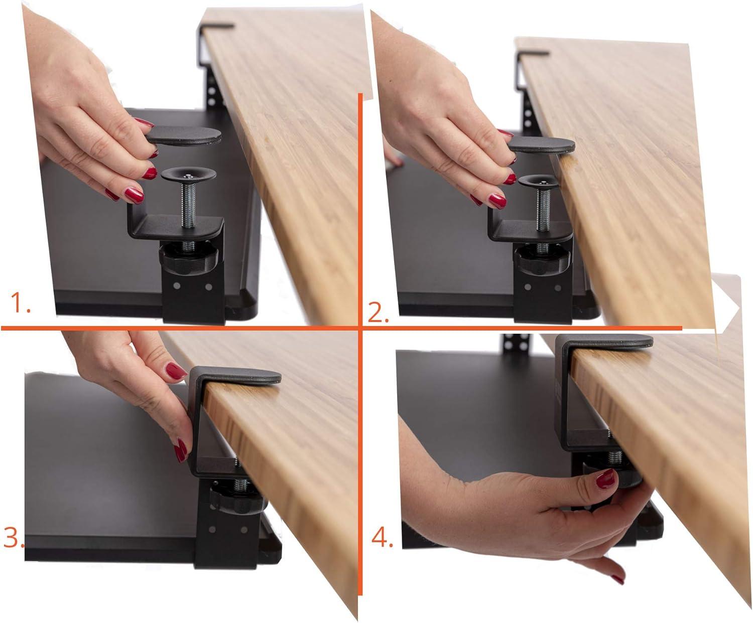 Stand Up Desk Store Clamp-On Retractable Adjustable Keyboard Tray / Under Desk Keyboard Tray | Increase Comfort And Usable Desk Space | For Desks Up To 1.5"