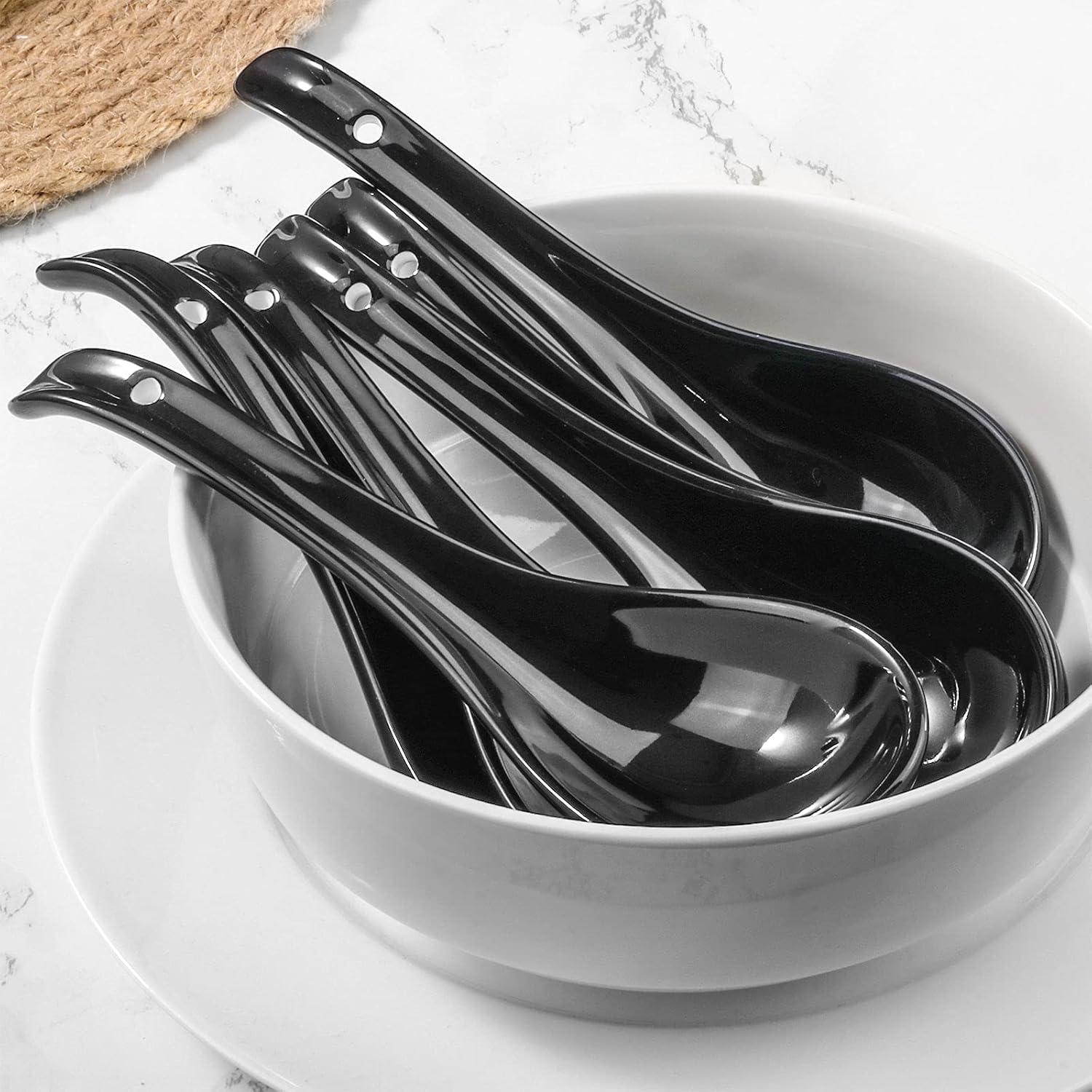 Black Porcelain 6.75-inch Asian Soup Spoon Set of 6