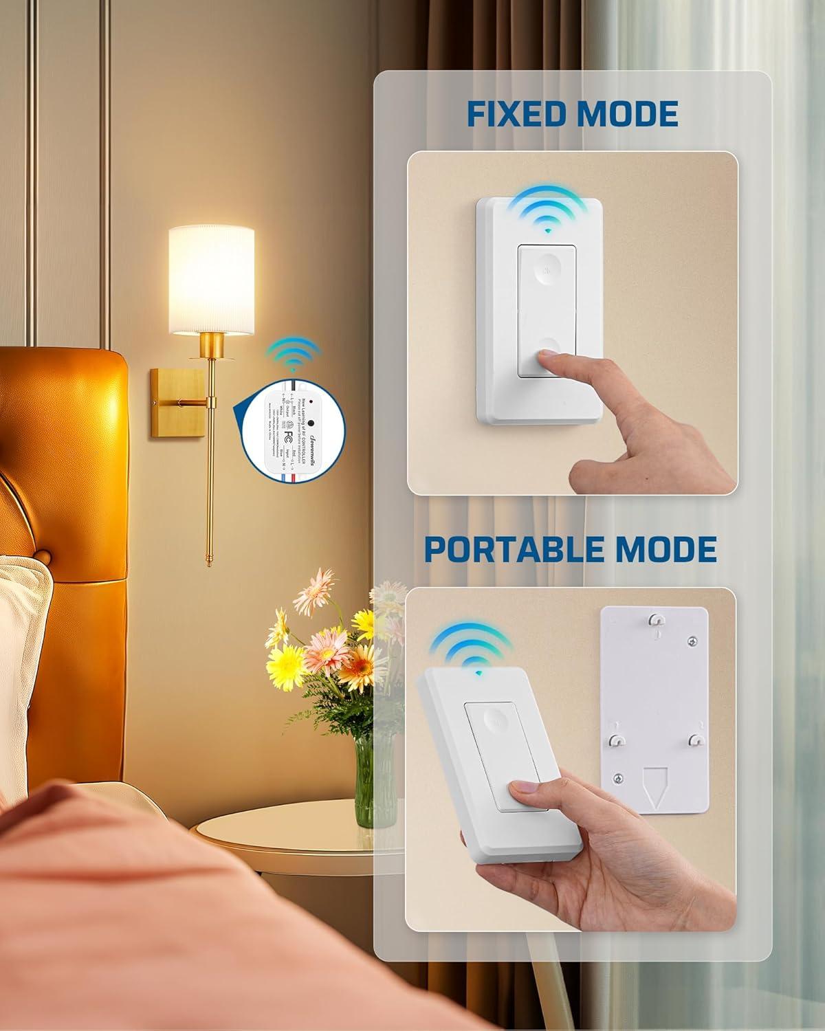 DEWENWILS Wireless Light Switch and Receiver Kit, 10A/1200W, No in-Wall Wiring Required,Remote Control Wall Switch Lighting Fixture for Ceiling Lights, Fans, Lamps,100 Ft RF Range, Programmable