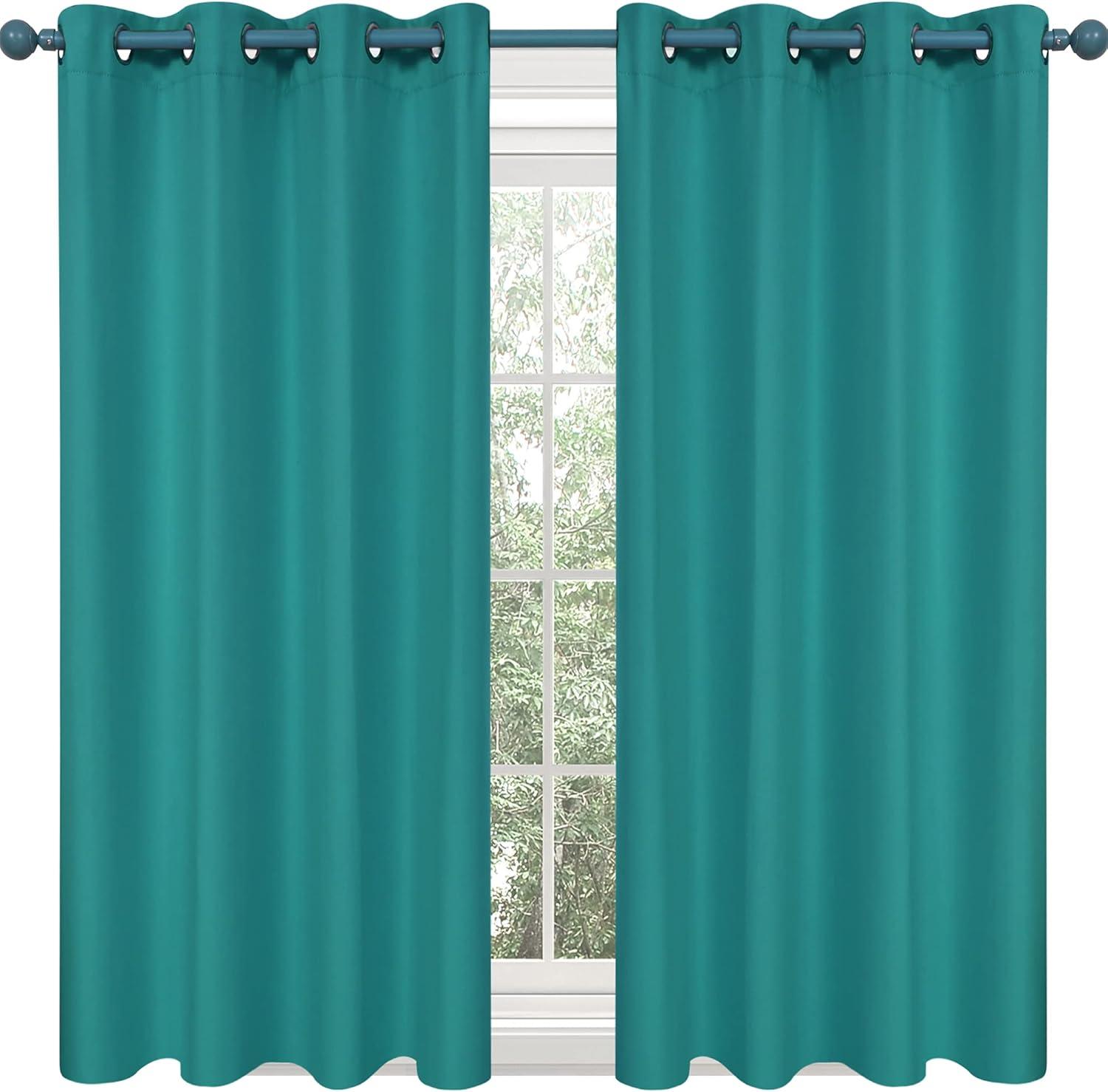 Deconovo Turquoise Curtains 45 Inch Length, Blackout Kitchen Curtains, Light Blocking Drapes for Small Window (Turquoise, 52Wx45L Inch, Set of 2)