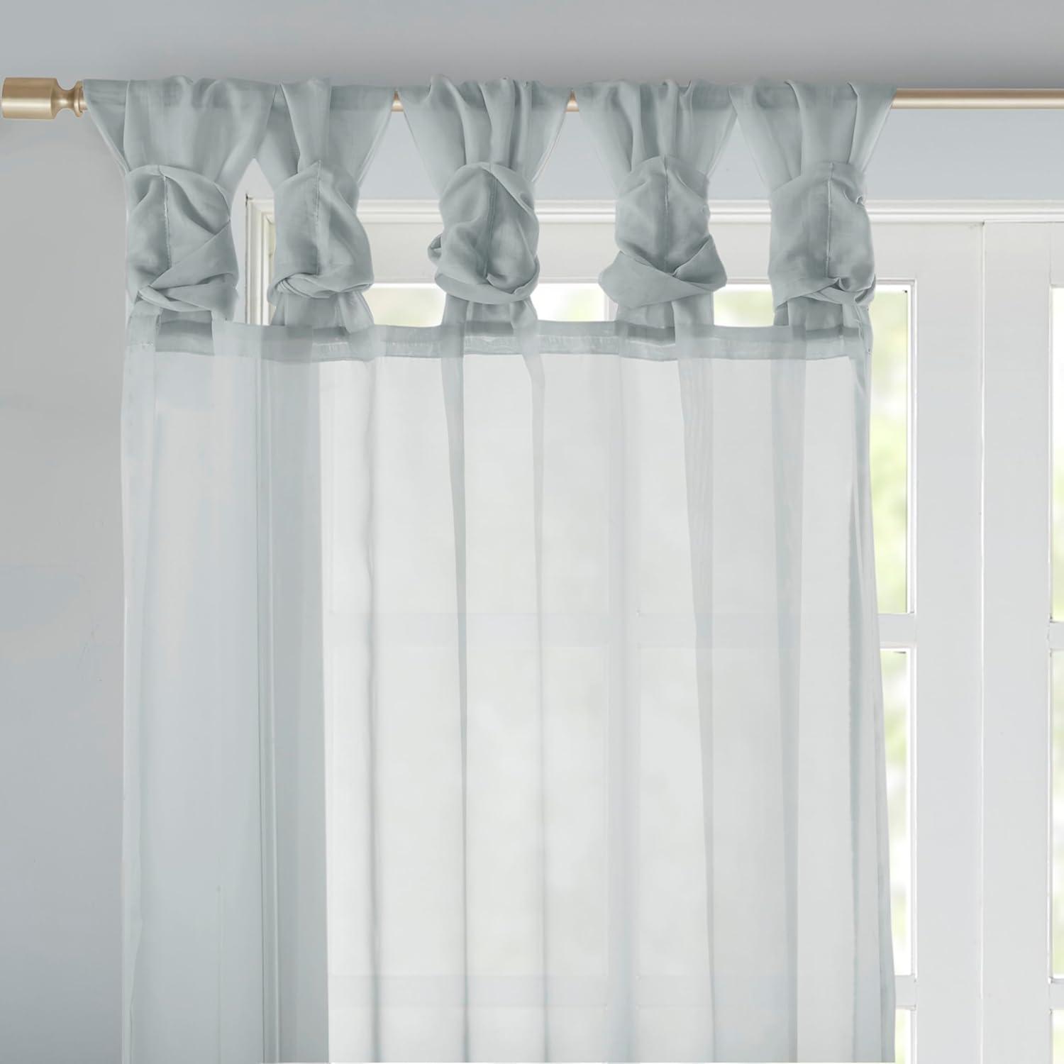 Madison Park Ceres Adult Twisted Tab Voile Sheer Curtain Panel Pair Light Grey 50x63 - Indoor Living Room
