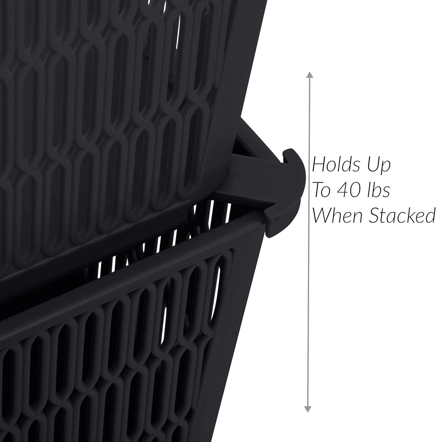 Simplify Slide 2 Stack It 2 Pack Plastic Storage Tote Baskets in Black