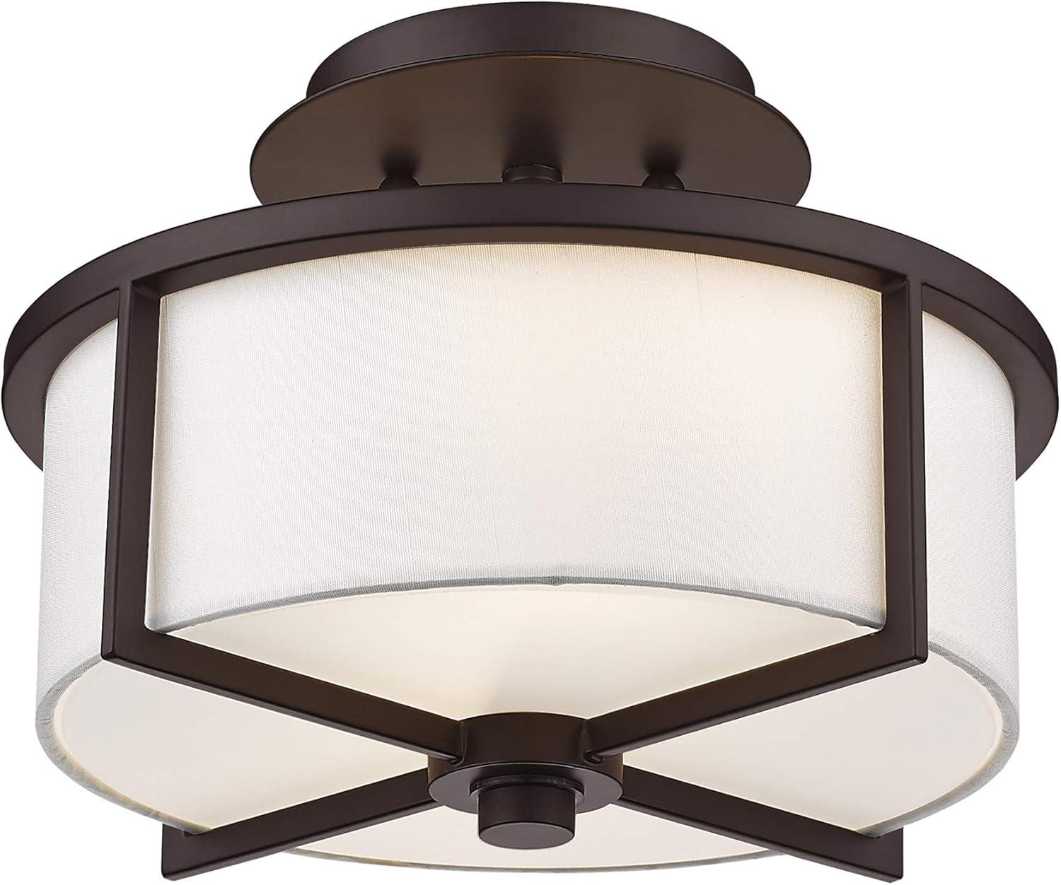 Wesley Bronze Drum Ceiling Mount with Off-White Shade