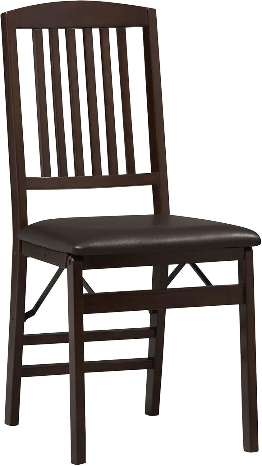 Set of 2 Triena Mission Back Faux Leather Folding Chair Espresso - Linon: Rubberwood Frame, No Assembly, Spot Clean