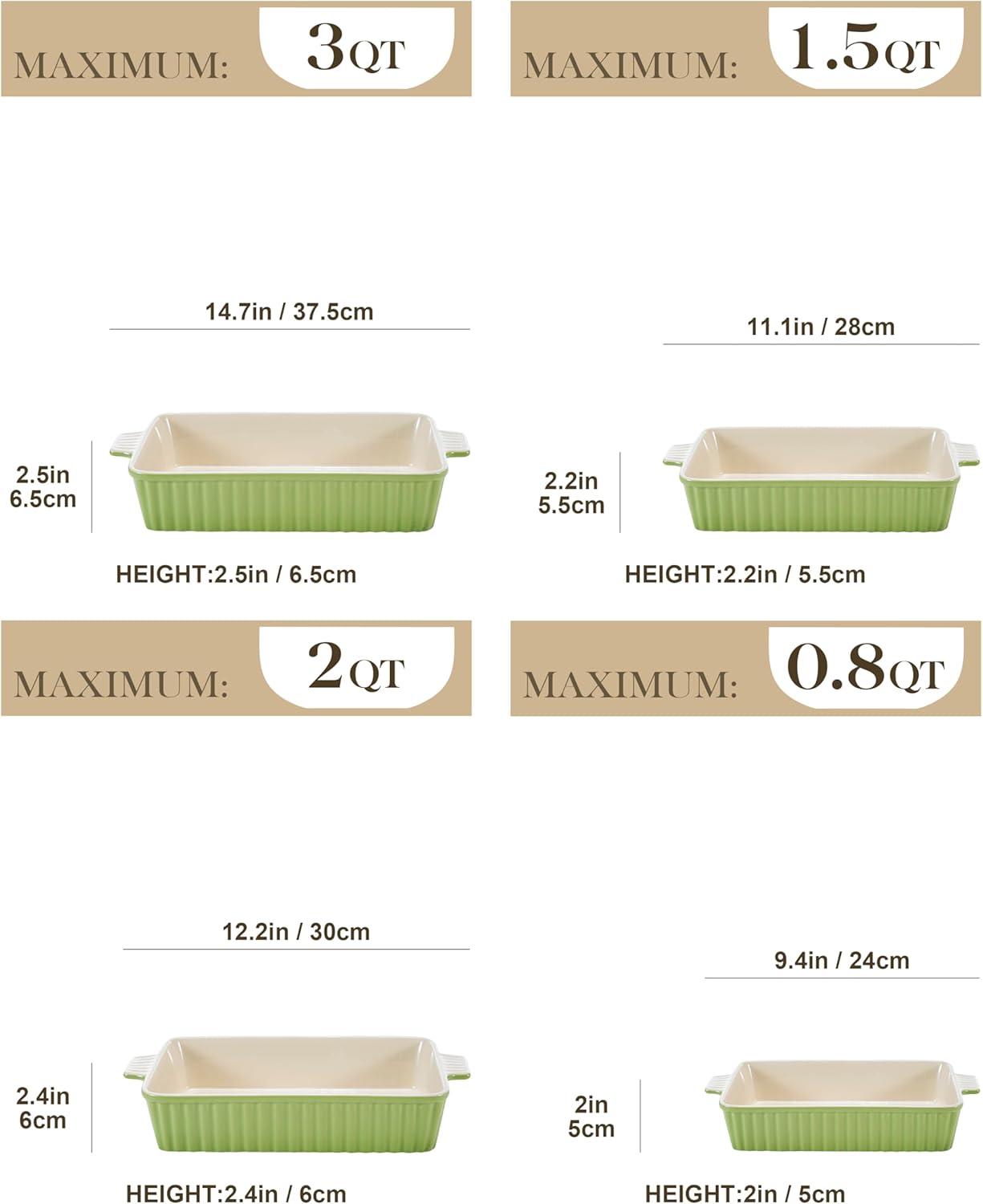 Adeco Trading Casserole Dishes For Oven, Porcelain Baking Dishes, Ceramic Bakeware Sets Of 4, Rectangular Lasagna Pans Deep With Handles For Baking Kitchen,  (9.4"/11.1"/12.2"/14.7"),
