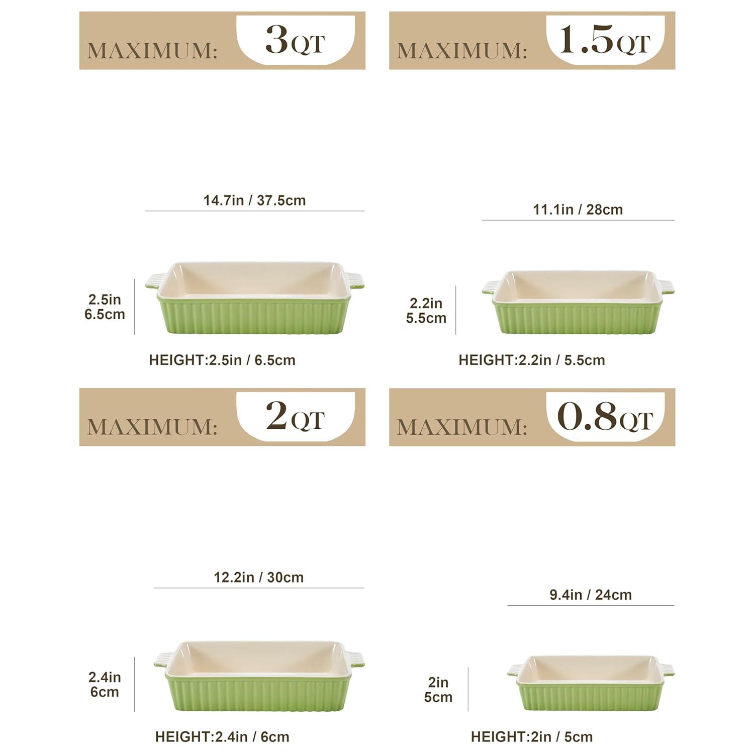 Adeco Trading Casserole Dishes For Oven, Porcelain Baking Dishes, Ceramic Bakeware Sets Of 4, Rectangular Lasagna Pans Deep With Handles For Baking Kitchen,  (9.4"/11.1"/12.2"/14.7"),
