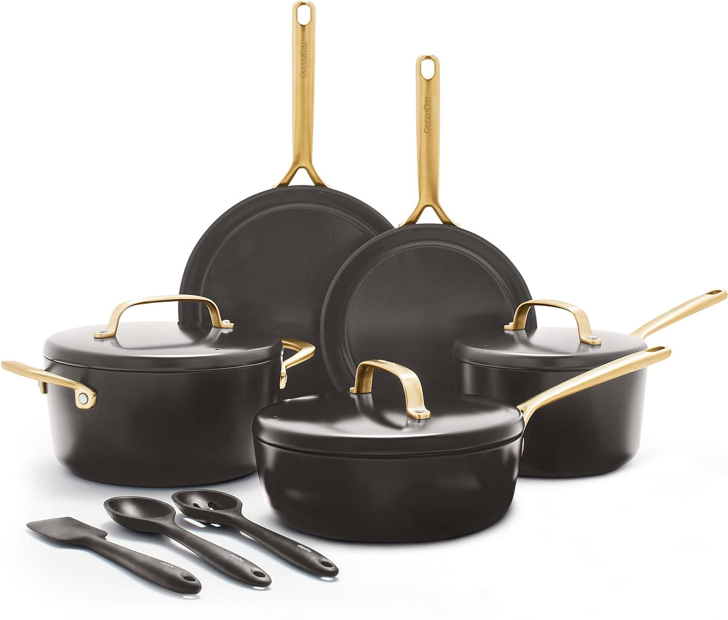 Black and Gold 14-Piece Aluminum Nonstick Cookware Set