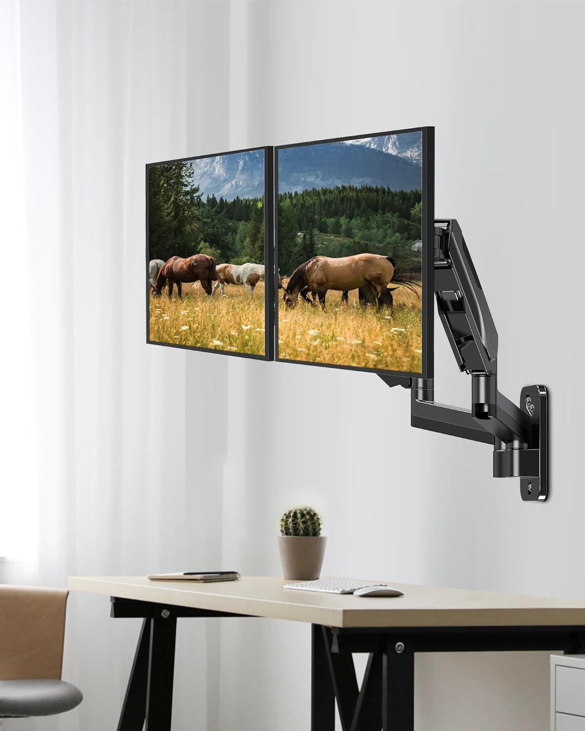 Black Dual Monitor Wall Mount with Gas Spring Arms