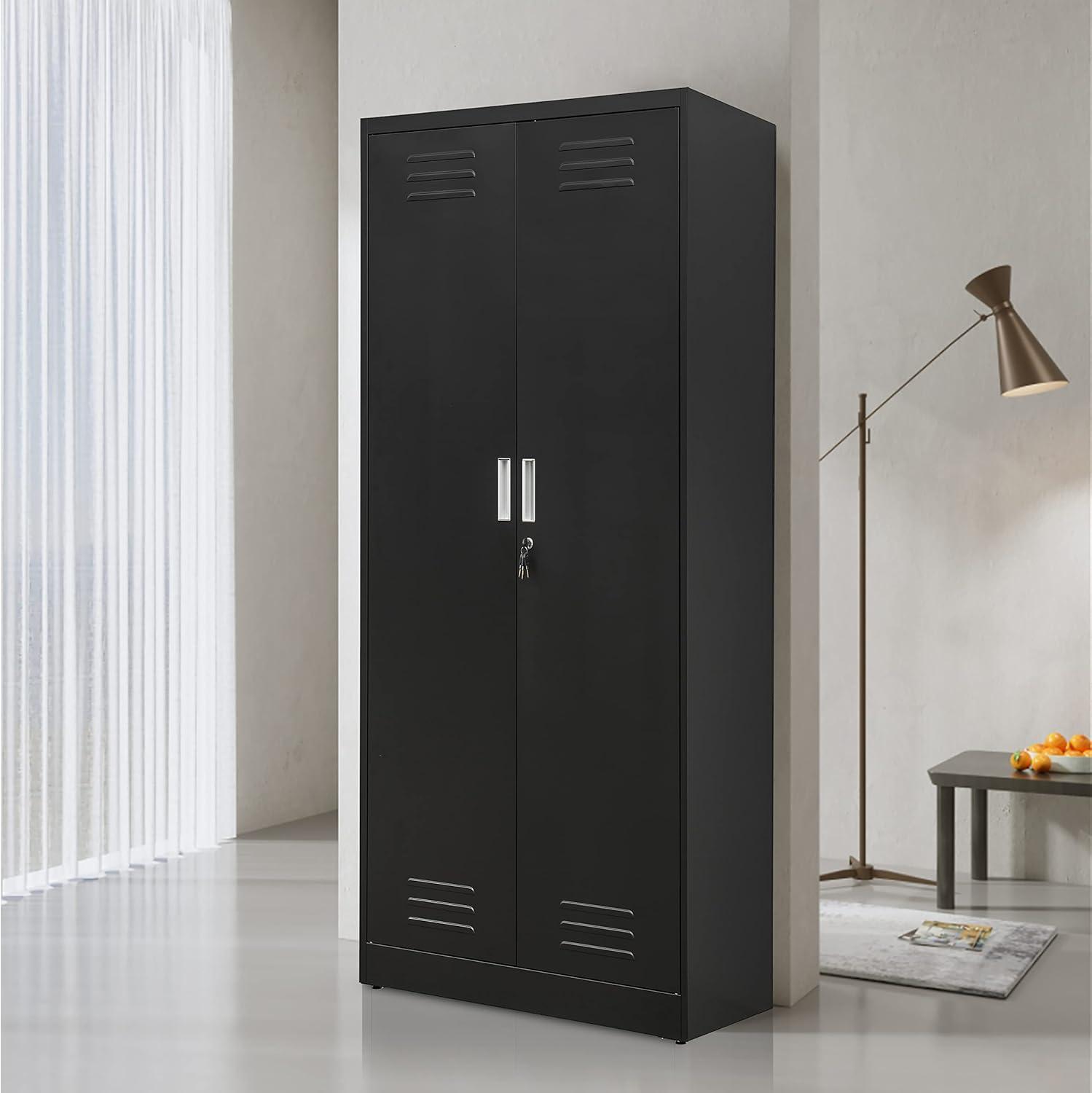 Metal Storage Cabinet, Steel Lockable Garage Cabinet, with 2 Doors and 4 Adjustable Shelves. 71" Locking Storage Cabinet for Home, Office, Garage, Gym, School