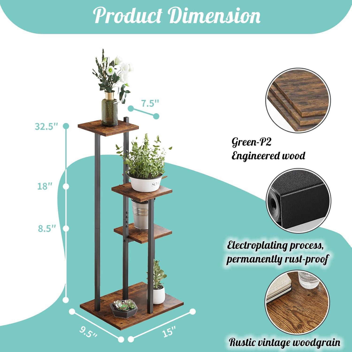 Brown 3-Tier Iron and MDF Corner Plant Stand