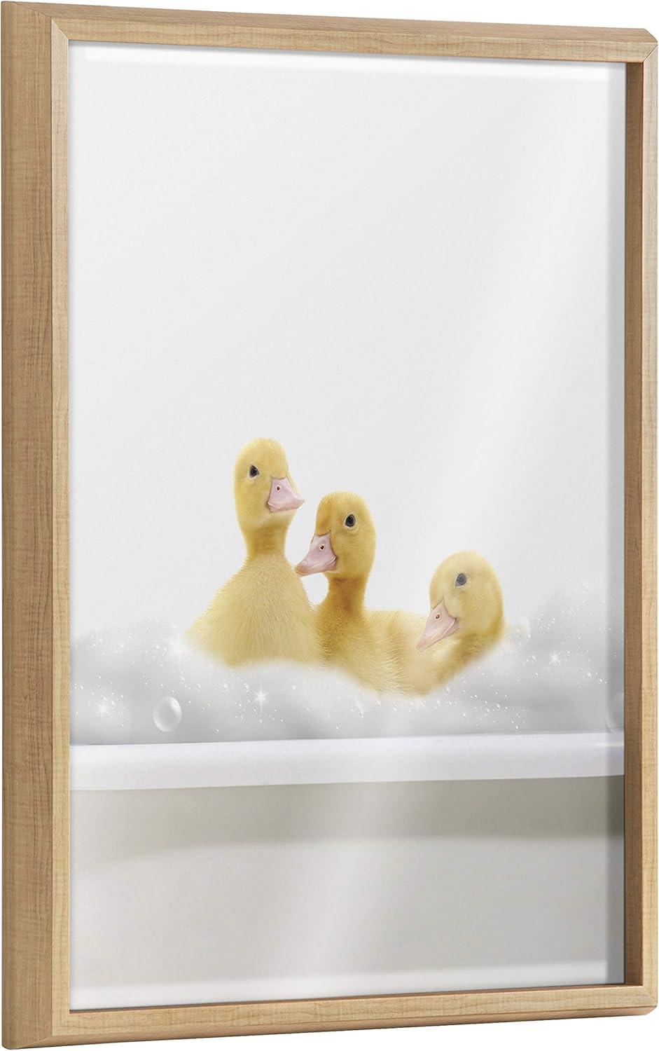 Kate & Laurel All Things Decor 18" x 24" Blake Bathroom Bubble Bath 3 Ducks by The Creative Bunch Studio Framed Printed Glass Natural