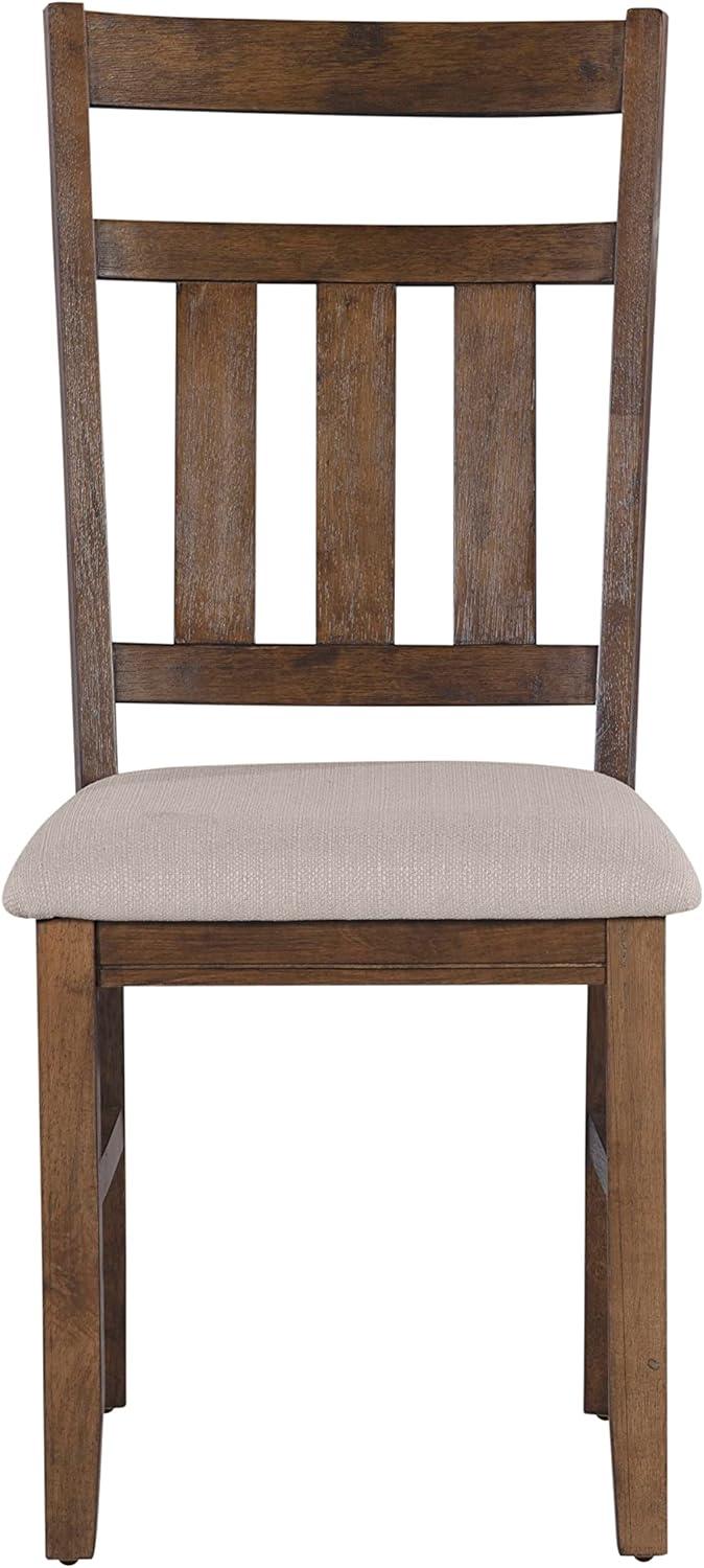 Rustic Umber and Light Beige Upholstered Slat Back Side Chair