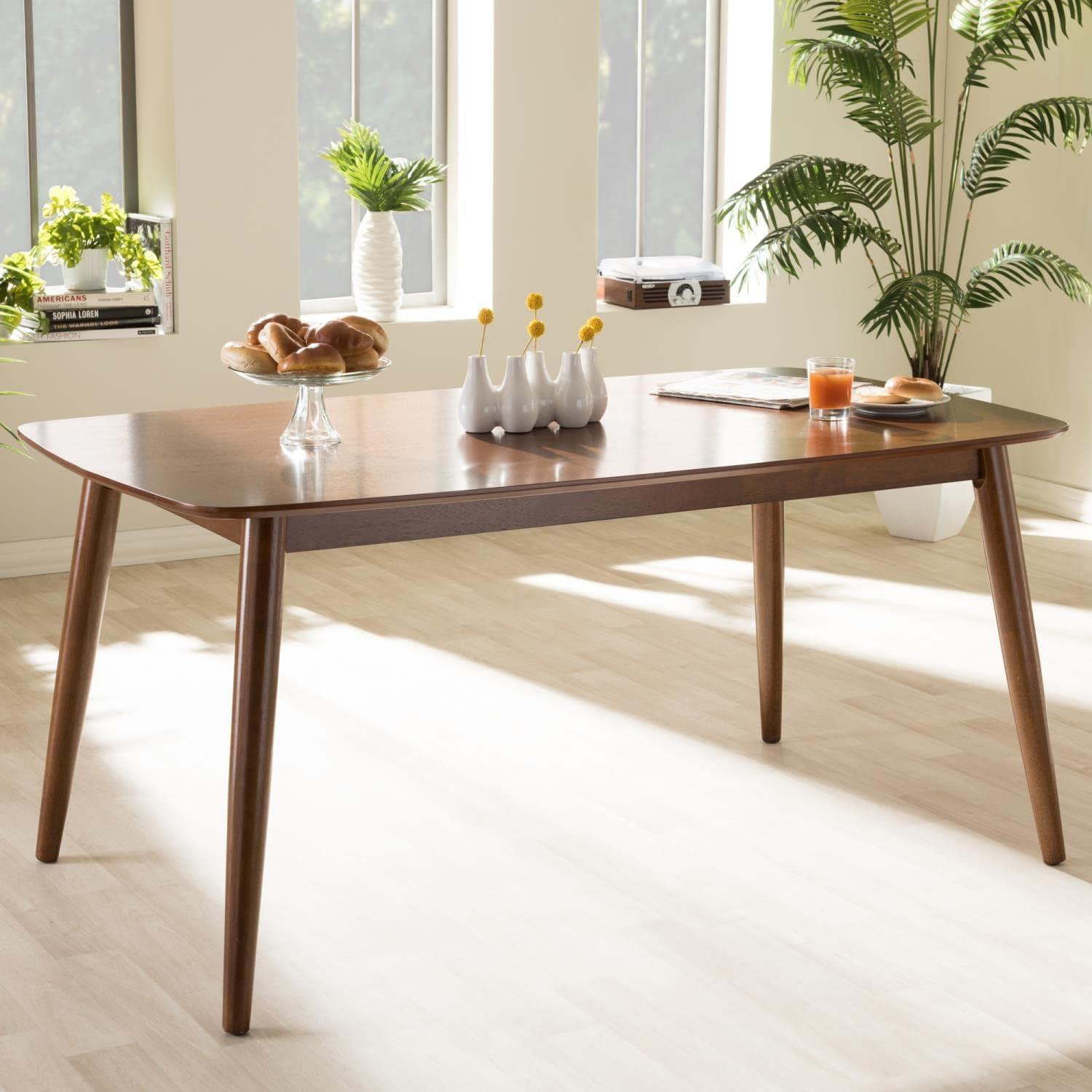 Baxton Studio Flora Mid-Century Modern "Oak" Medium Brown Finishing Wood Dining Table