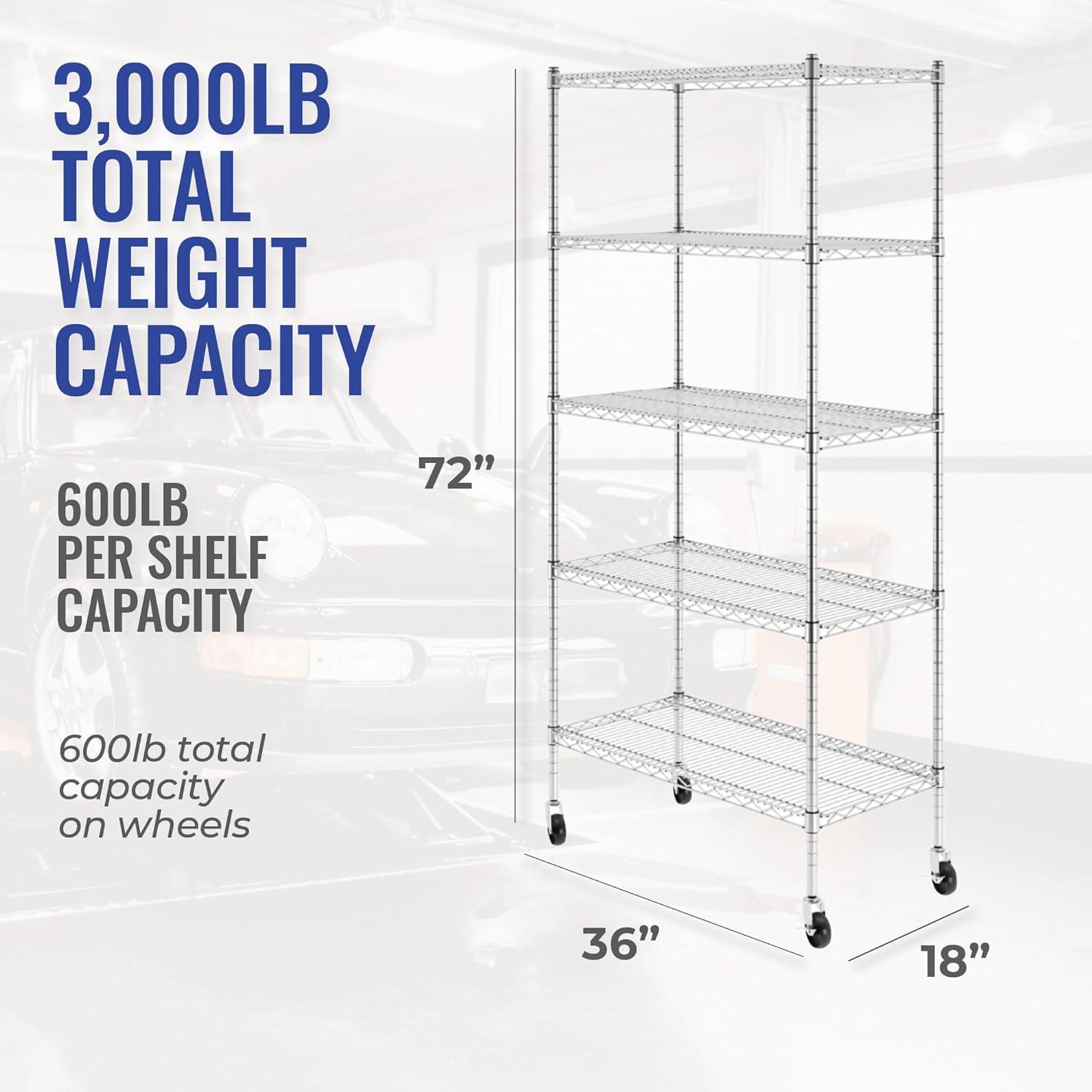 36'' W Metal Height -Adjustable Shelving Unit with Wheels