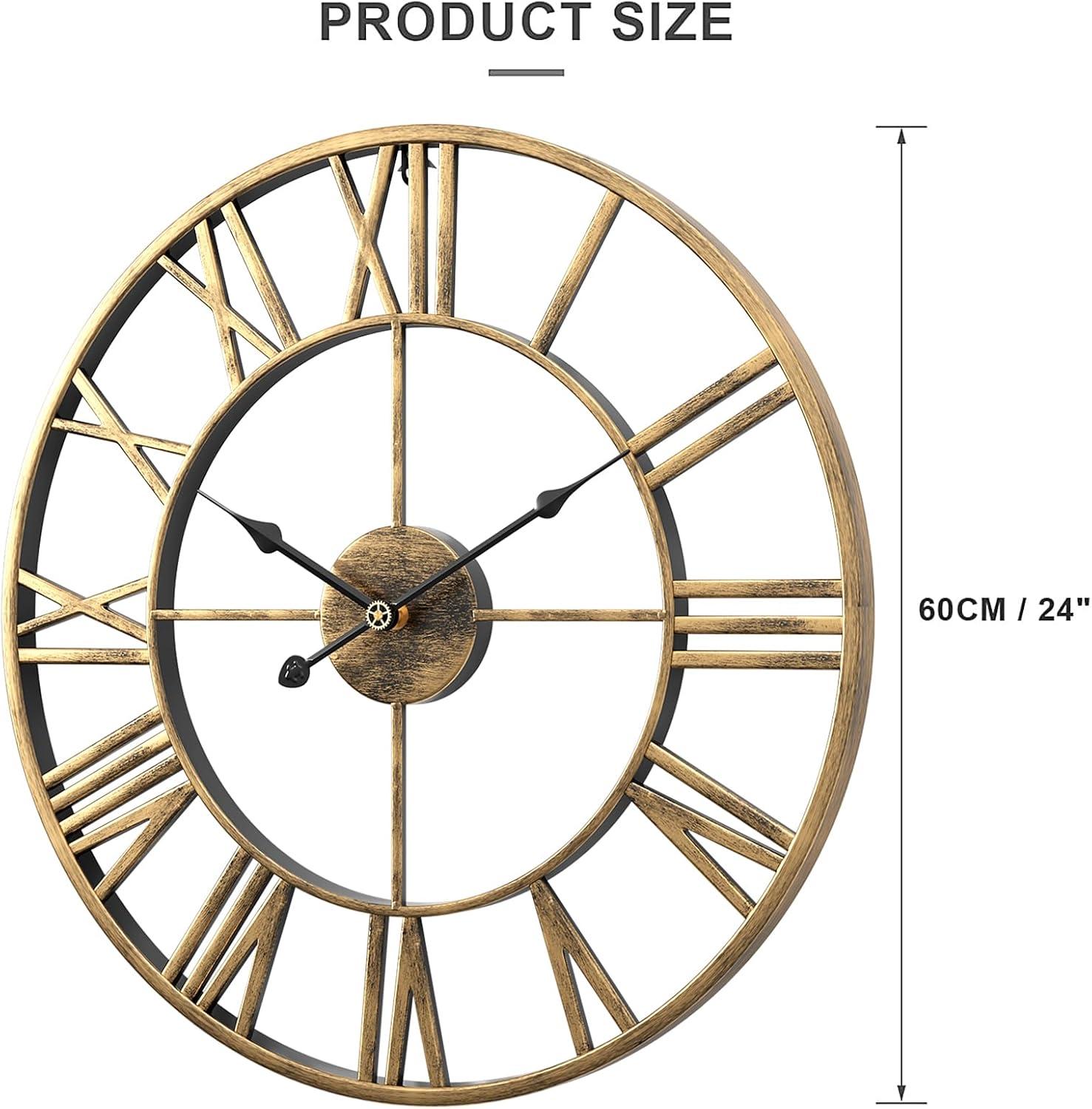 Oversized Gold Metal Roman Numeral Wall Clock