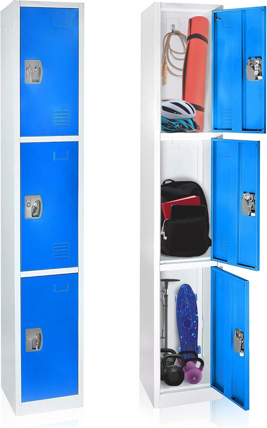 Blue Steel Freestanding 3-Door Office Locker