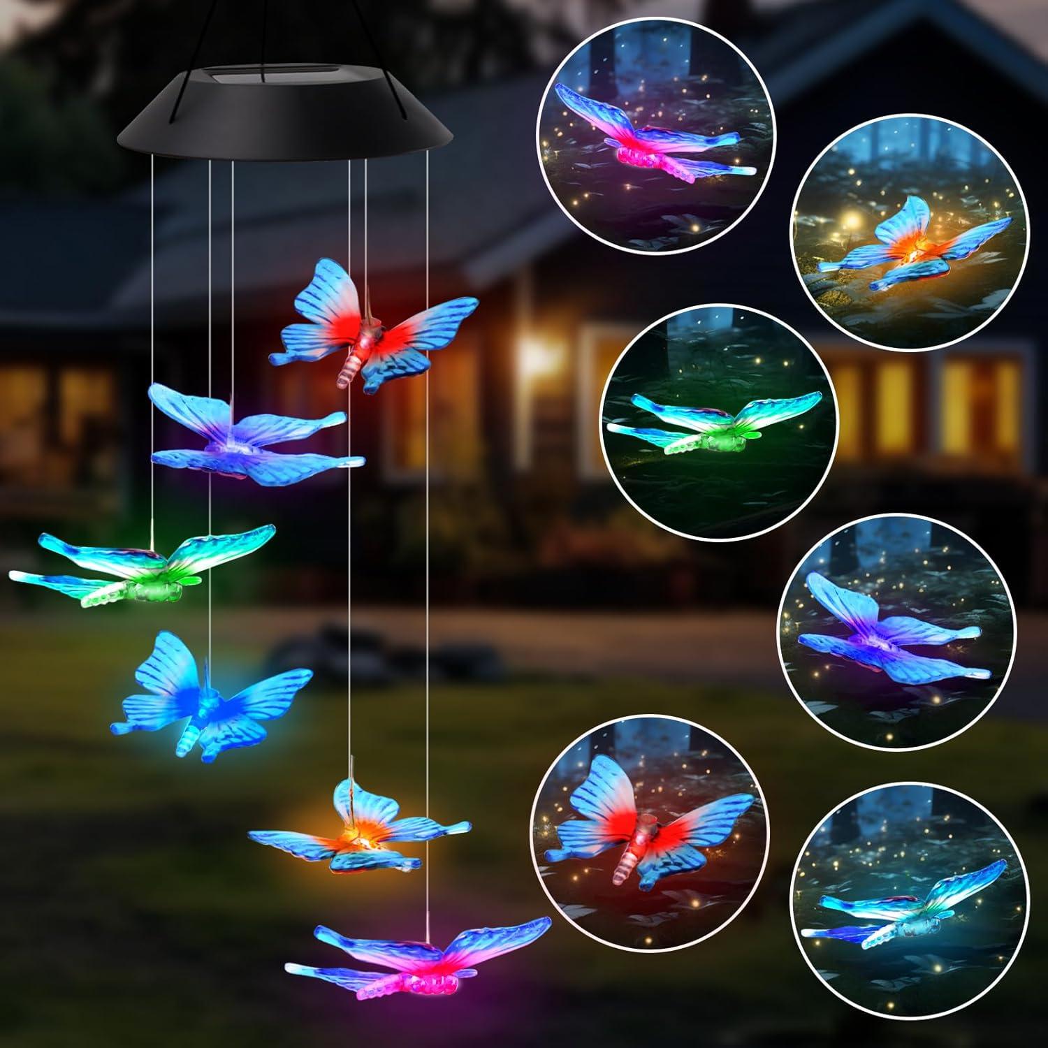 Color-Changing Butterfly Solar LED Wind Chimes