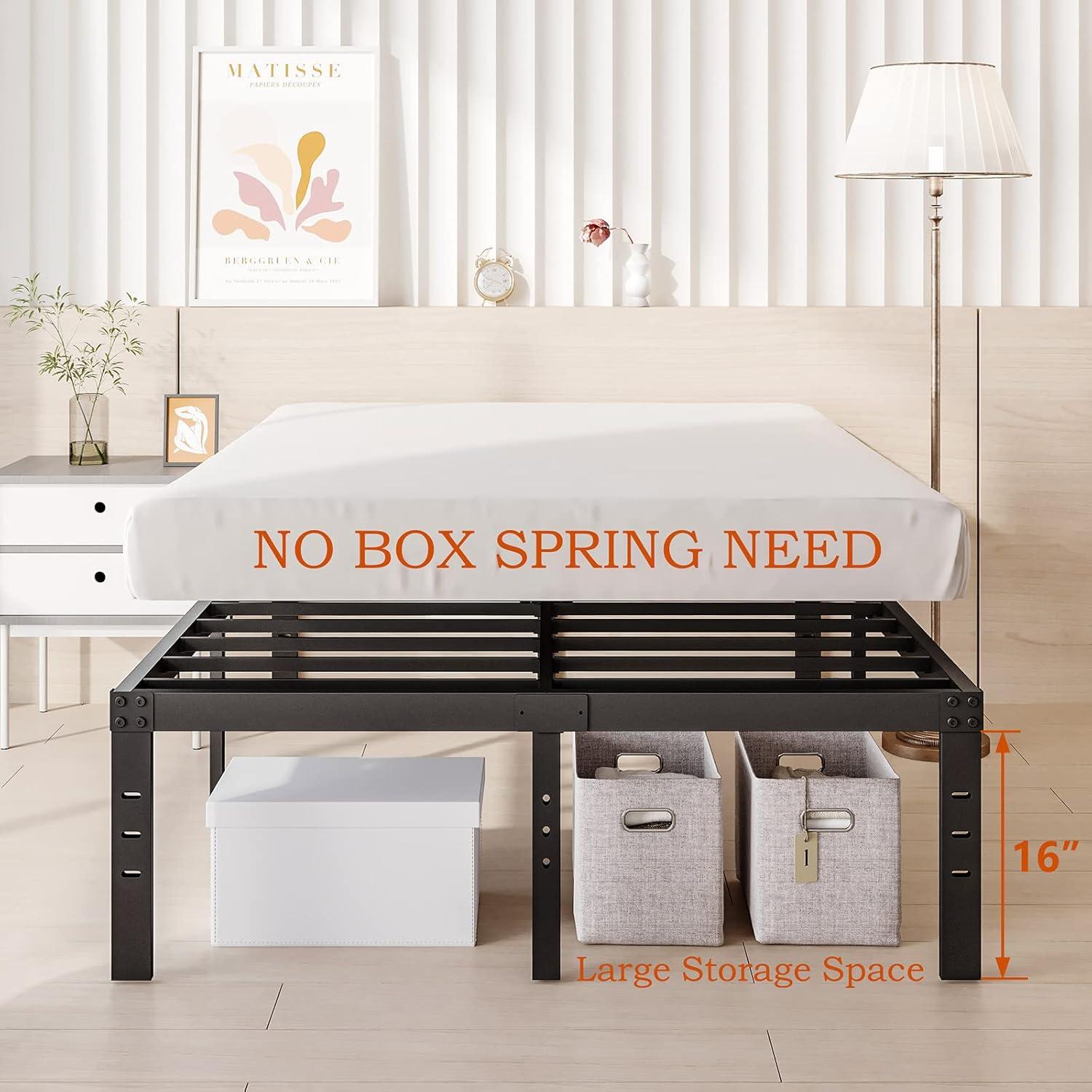 Twin Metal Bed Frame - 16 Inch Tall, No Box Spring Needed, Heavy Duty Platform With Storage Space, Sturdy Non-Slip Noiseless