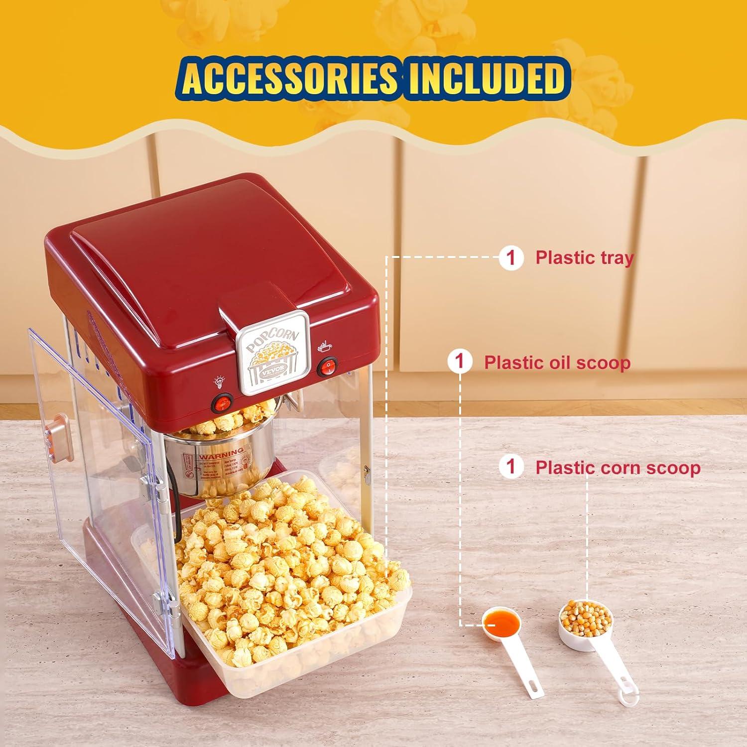Stellweilan Tessberg Popcorn Popper Machine Tabletop Popcorn Maker 300W 2.5 Oz Red