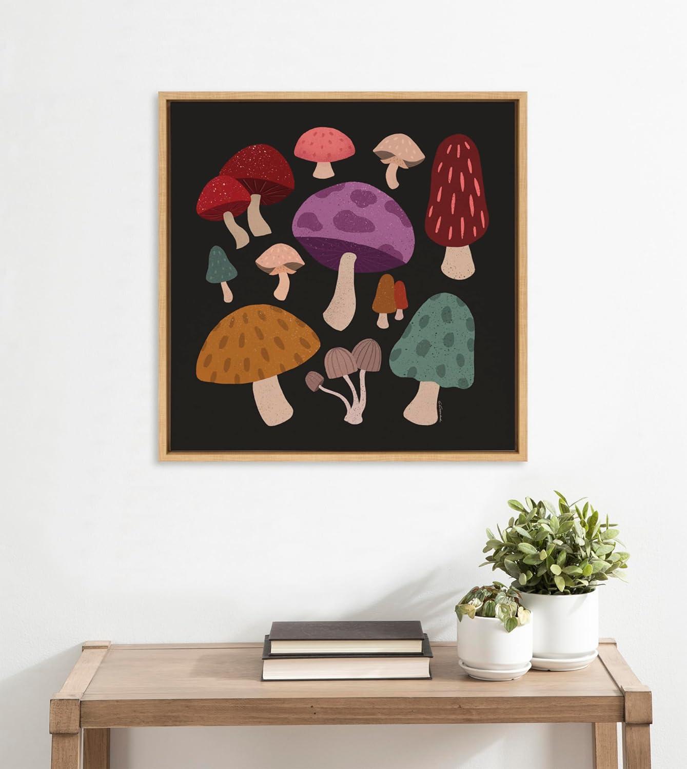 Kate & Laurel All Things Decor 22"x22" Sylvie Forest Mushrooms Dark Framed Canvas Wall Art by Carey Copeland: Enchanted Decor