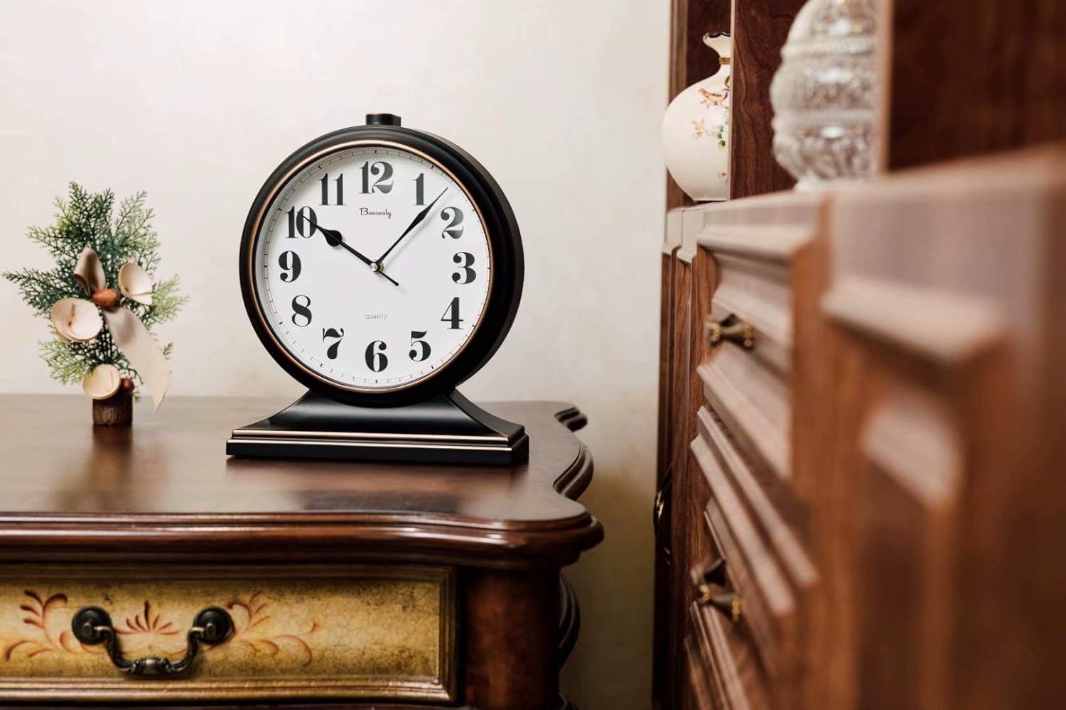 Table Clock-Modern Table Clock Silent-Non-Ticking 10-inch dial, Clear and Easy to Read, Used for Living Room, Bedroom Decoration