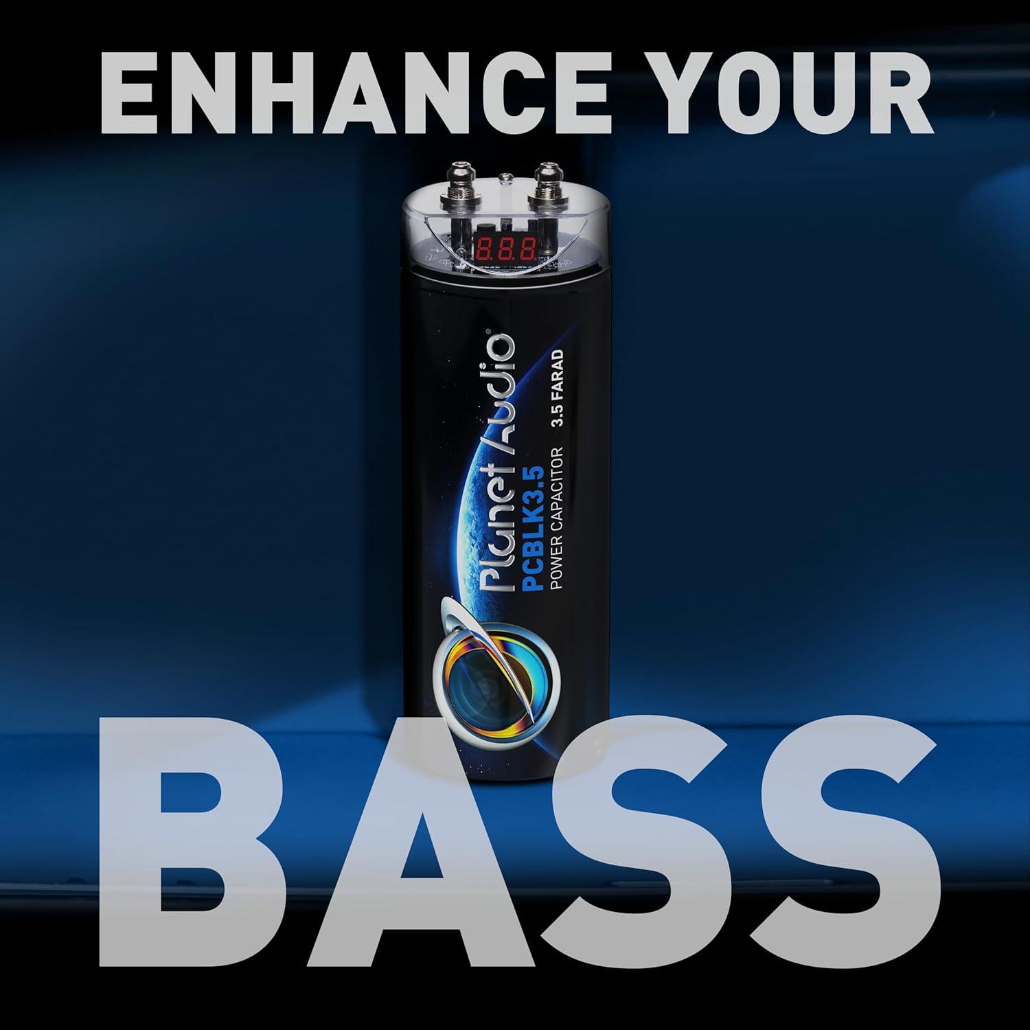 Planet Audio PCBLK3.5 Farad Capacitor w/ Red Digital Voltage Meter Display