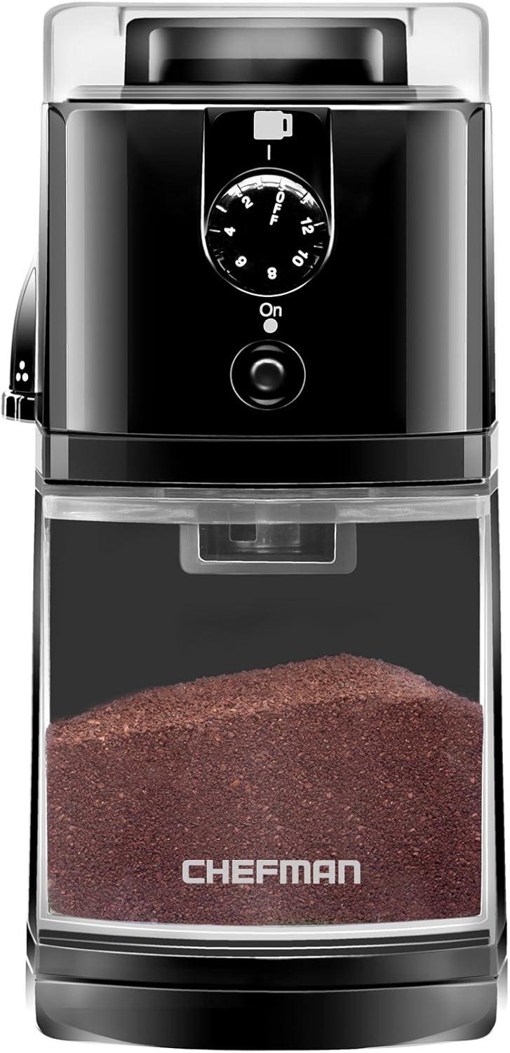 Chefman Coffee Grinder Electric Burr Mill 8oz Beans Large Hopper Easy One Touch Operation, Cleaning Brush Included Black