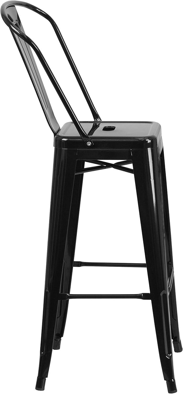 Modern Industrial Black Galvanized Steel Mid-Back Bar Stool