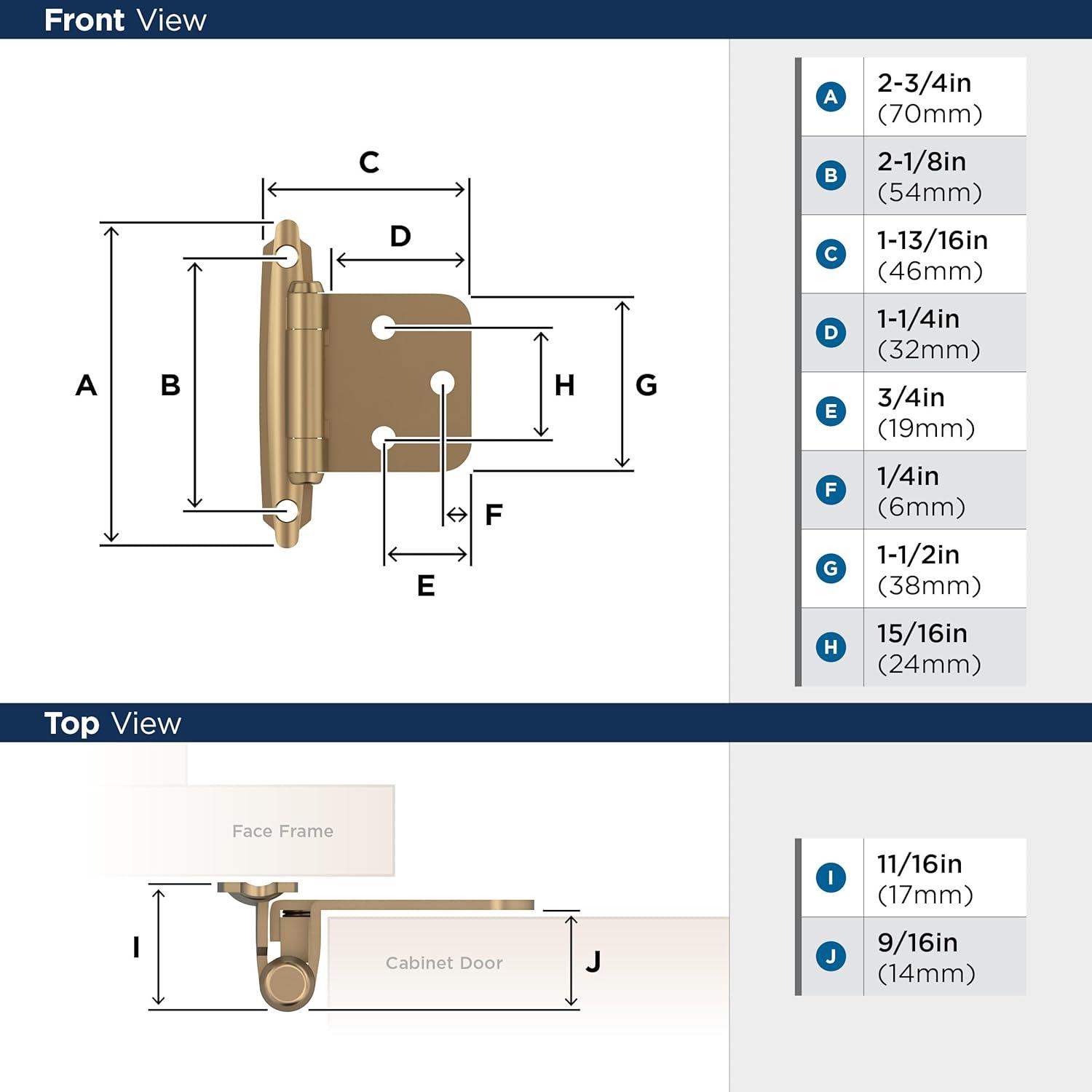 Champagne Bronze Variable Overlay Self-Closing Cabinet Hinges