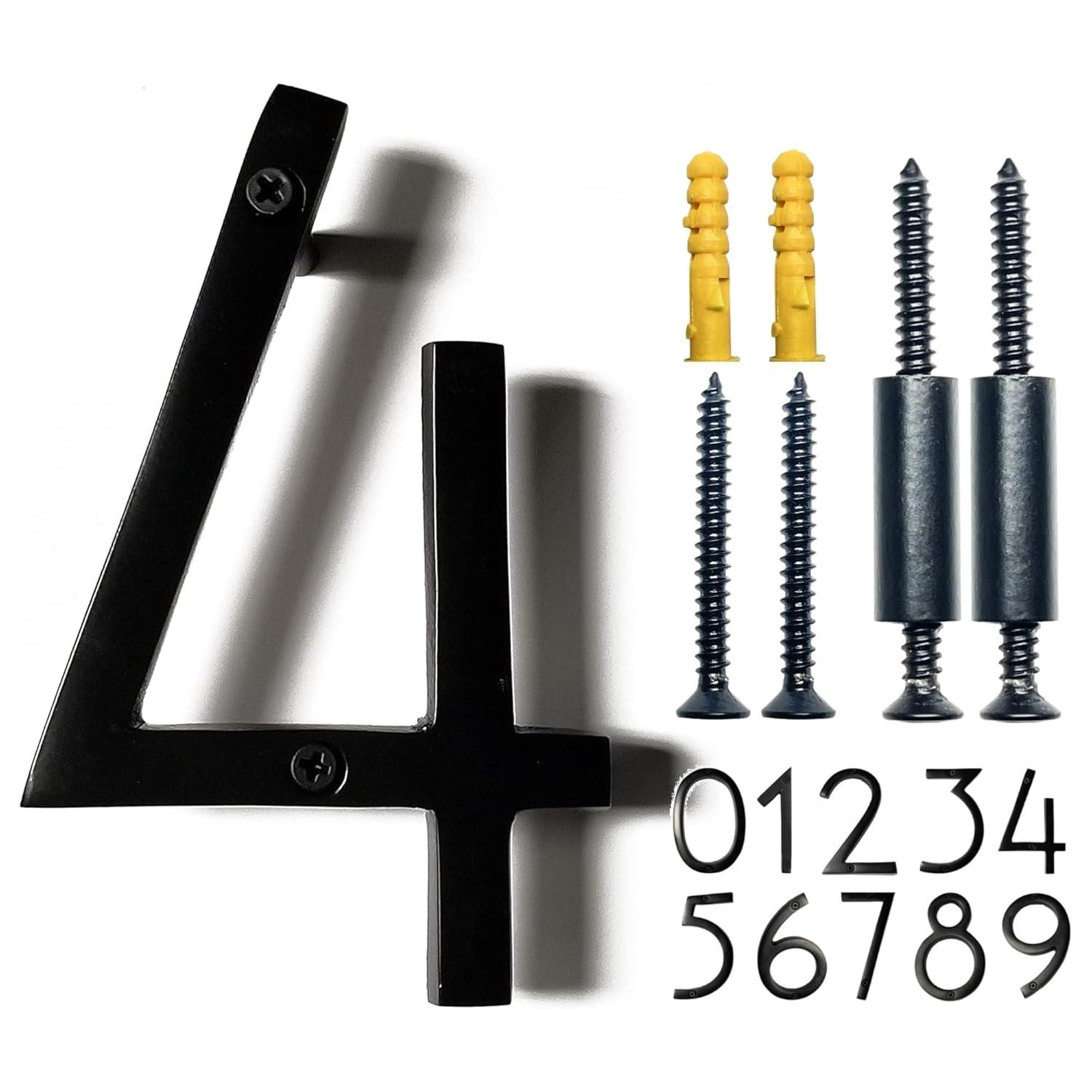 NACH Floating Mount House Address Shadow Number For Outside or Inside, Mailbox Number For Outside, Front Door, Garage Door, Maximum Rust Protection, Black Aluminum, 8 inch, Number 4, HH-SDW8-BLK-4