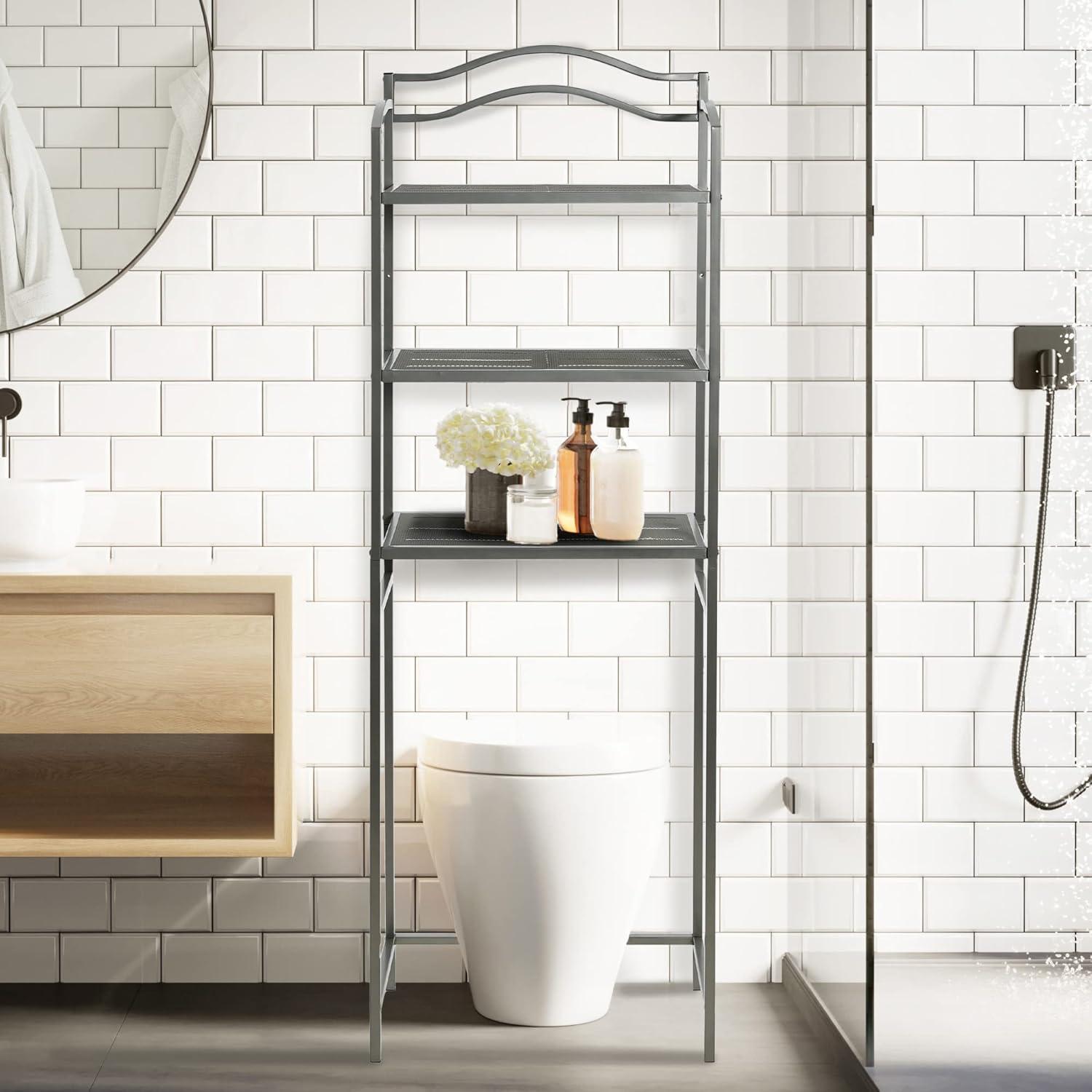 3-Tier Metal Over the Toilet Bathroom Storage Shelf, Silver