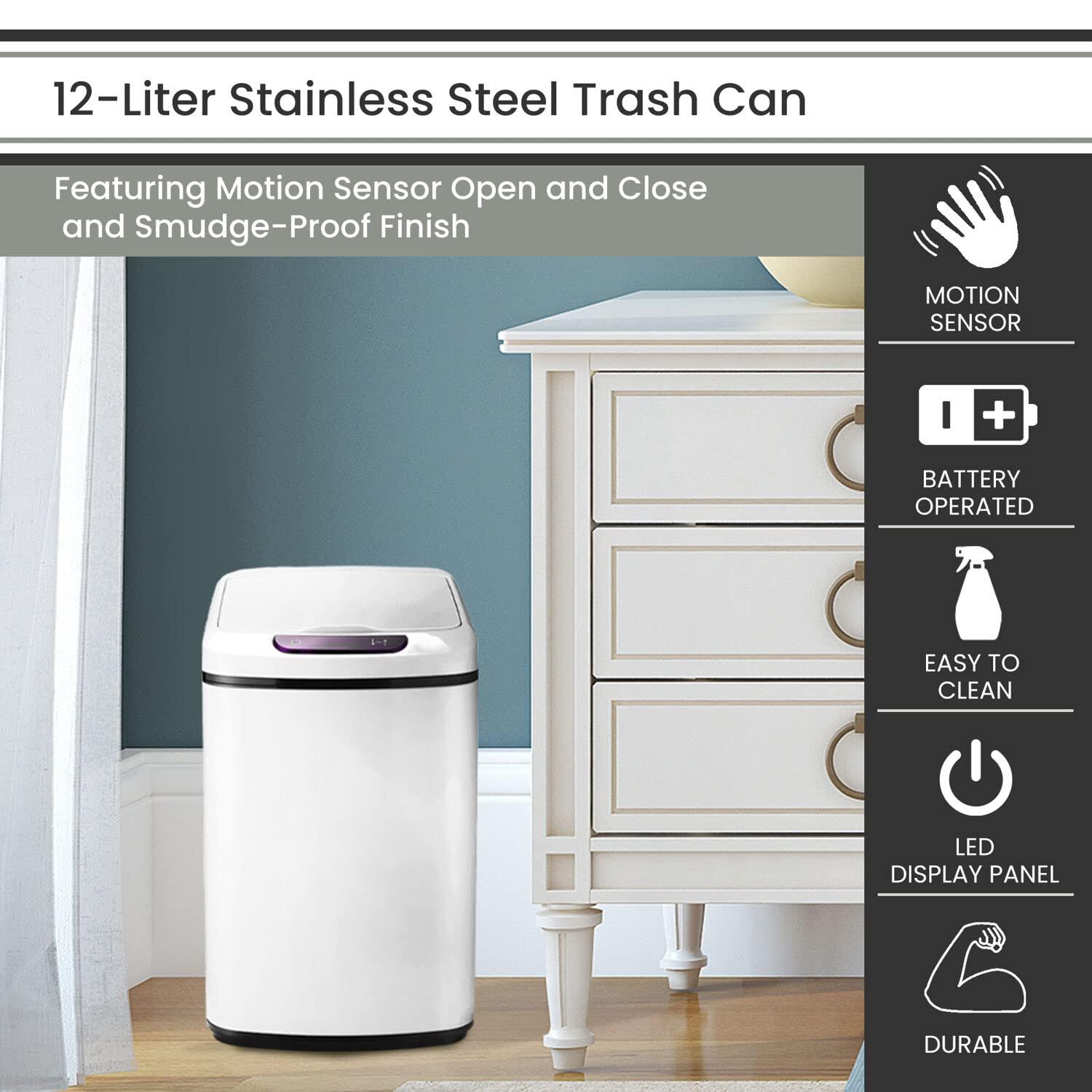 Hanover Steel Motion Sensor Waste Basket - 3.2 Gallons