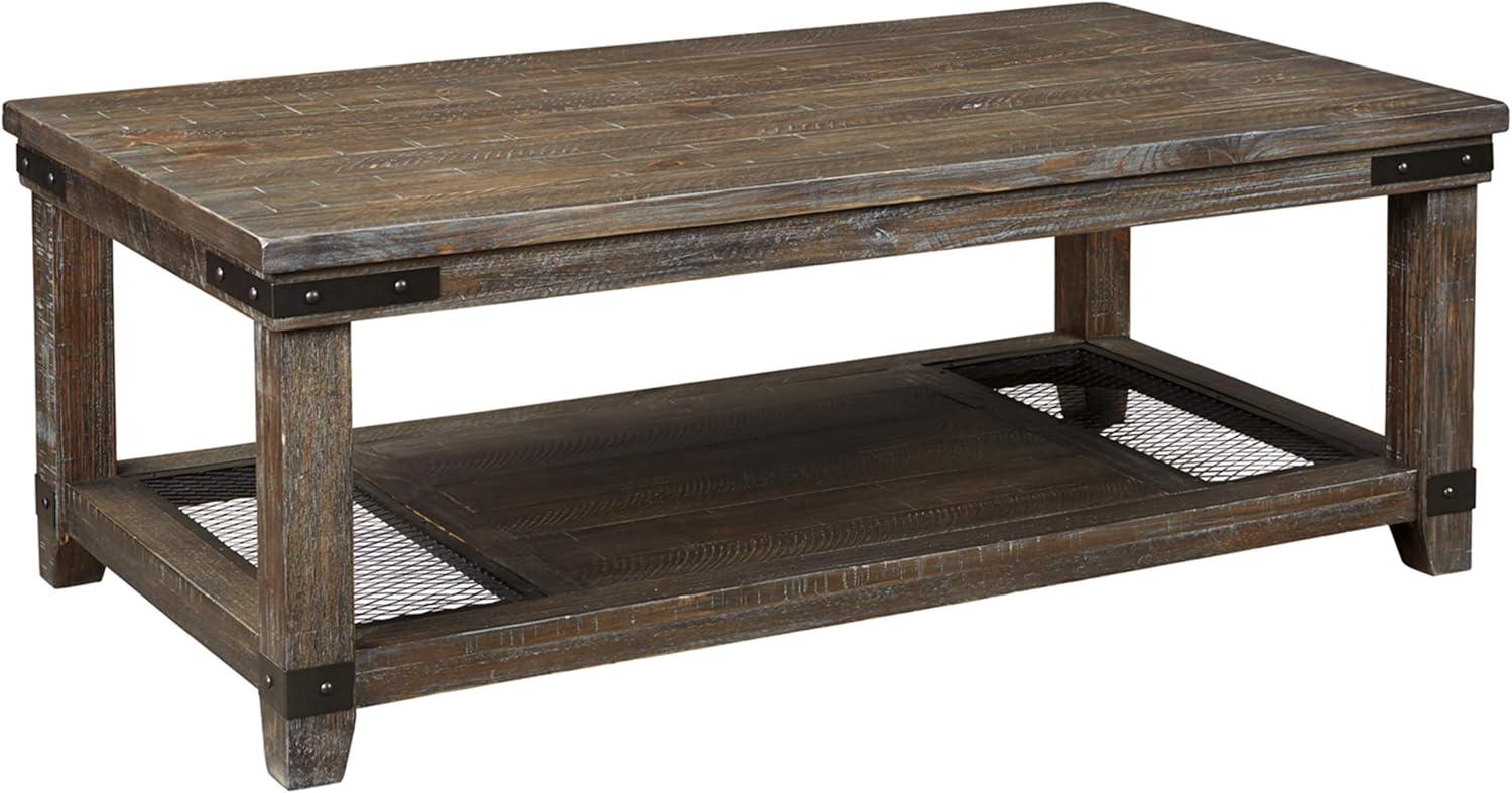 Danell Ridge Rectangular Cocktail Table Brown - Signature Design by Ashley: Solid Pine, Iron-Tone Brackets, Storage Shelf