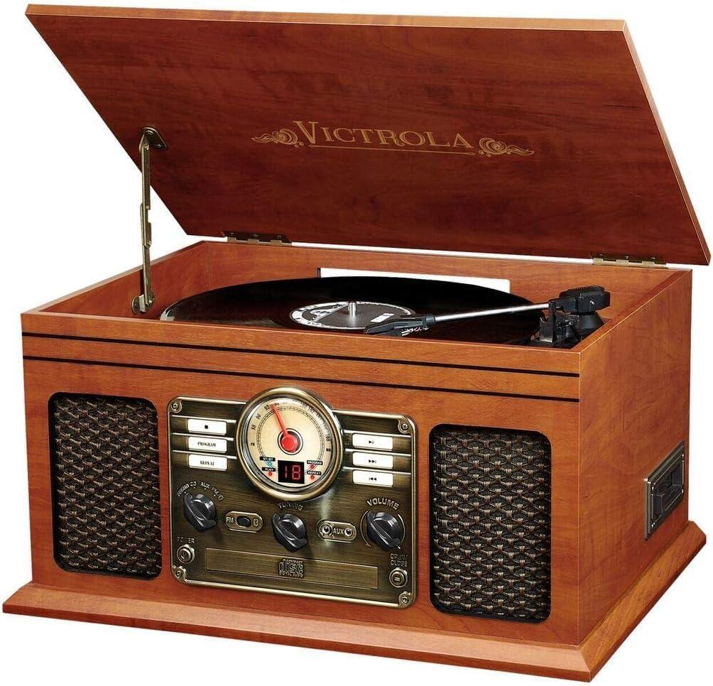 Mahogany 6-in-1 Vintage Bluetooth Record Player with AM/FM Radio