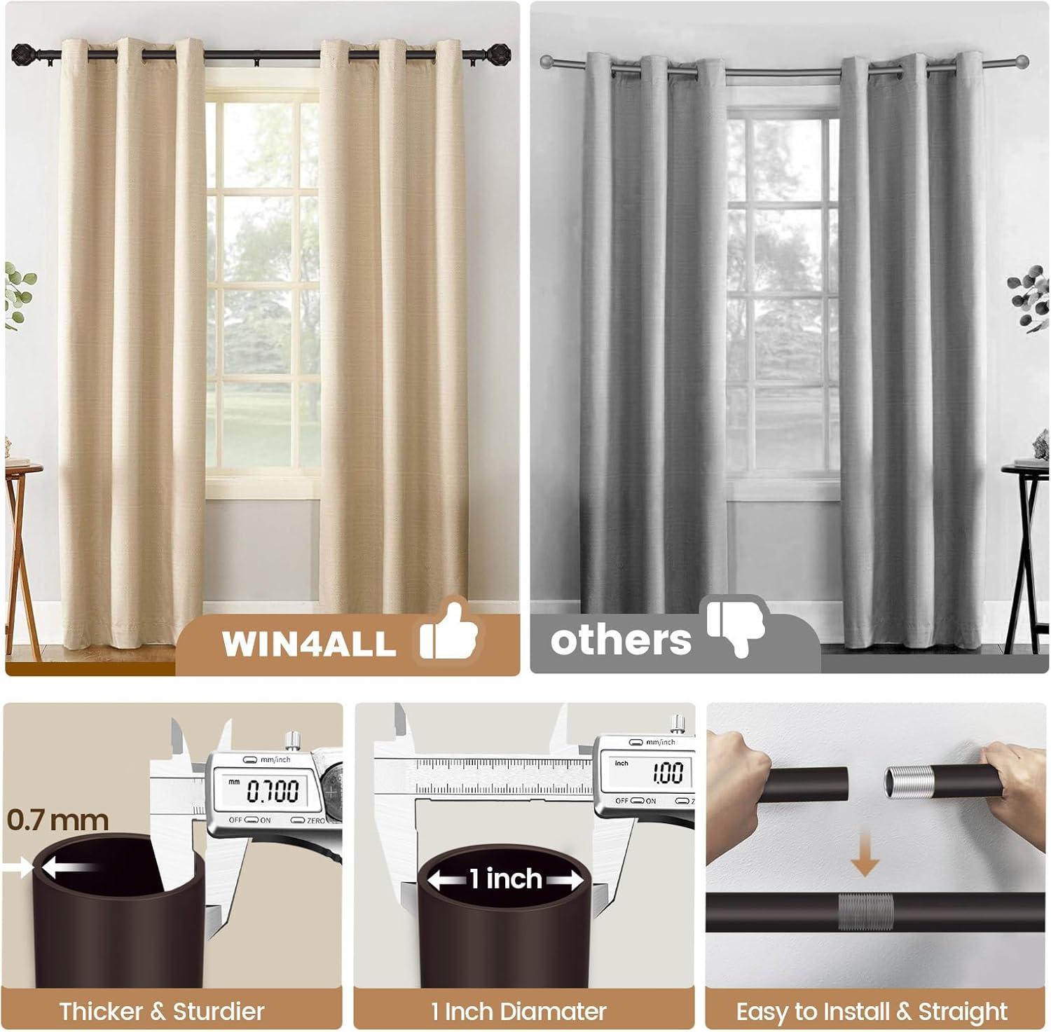 Bronze Heavy Duty Curtain Rods for Windows 48 to 84 inch, 1 Inch Curtain Rod, Adjustable Decorative Curtain Rods For Bedroom, Living Room, Outdoor (Bronze,16"-90”)