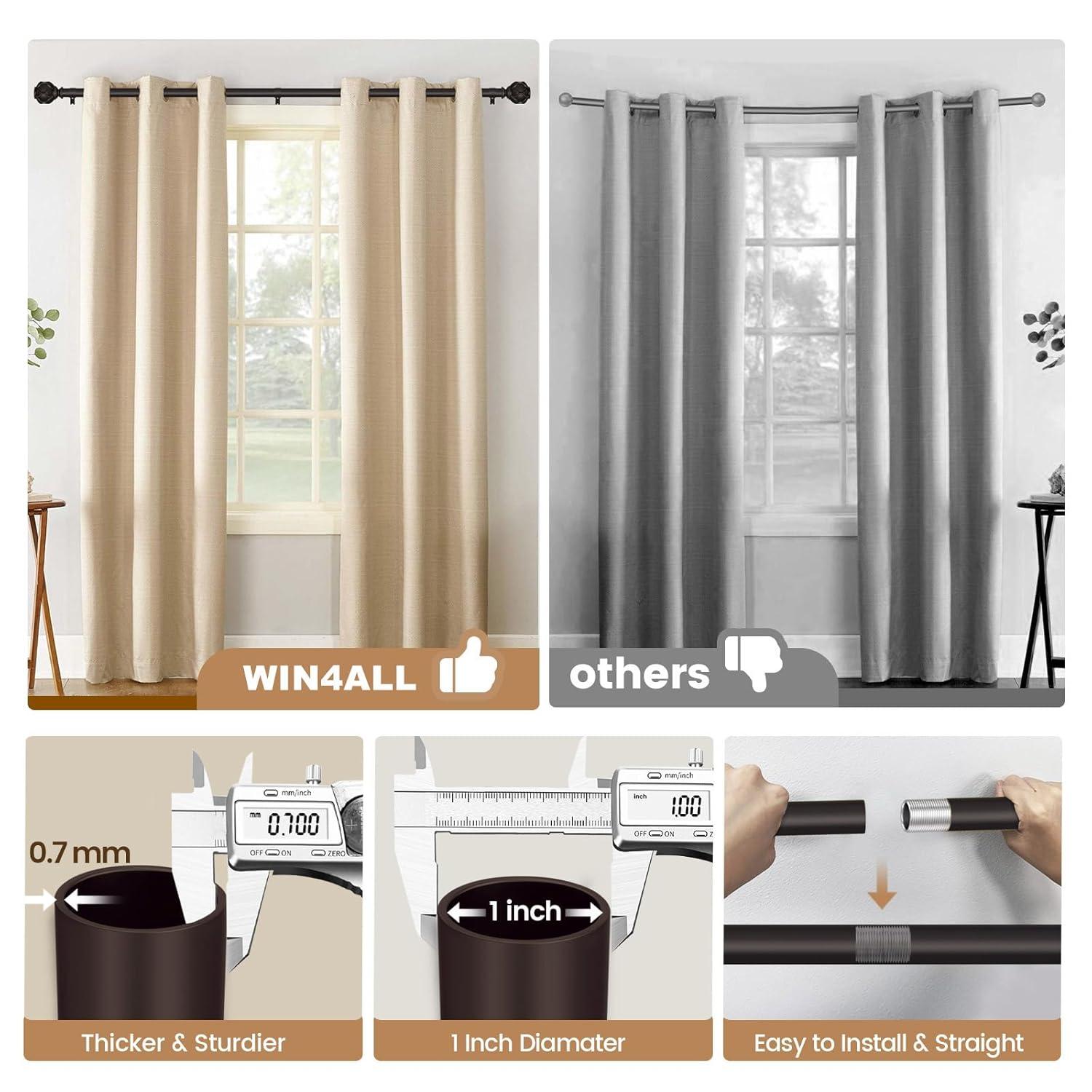 Bronze Heavy Duty Curtain Rods for Windows 48 to 84 inch, 1 Inch Curtain Rod, Adjustable Decorative Curtain Rods For Bedroom, Living Room, Outdoor (Bronze,16"-90”)