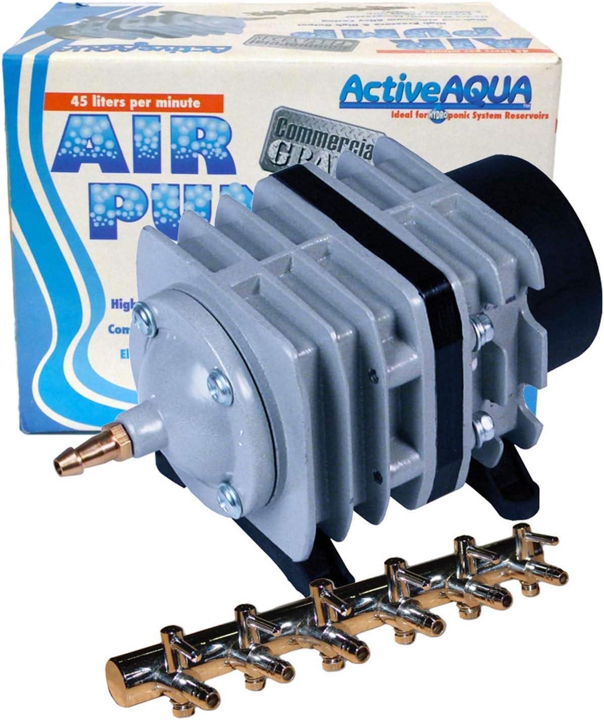 Hydrofarm Active Aqua AAPA45L 20W 700 GPH Hydroponic Aquarium 6 Outlet Air Pump