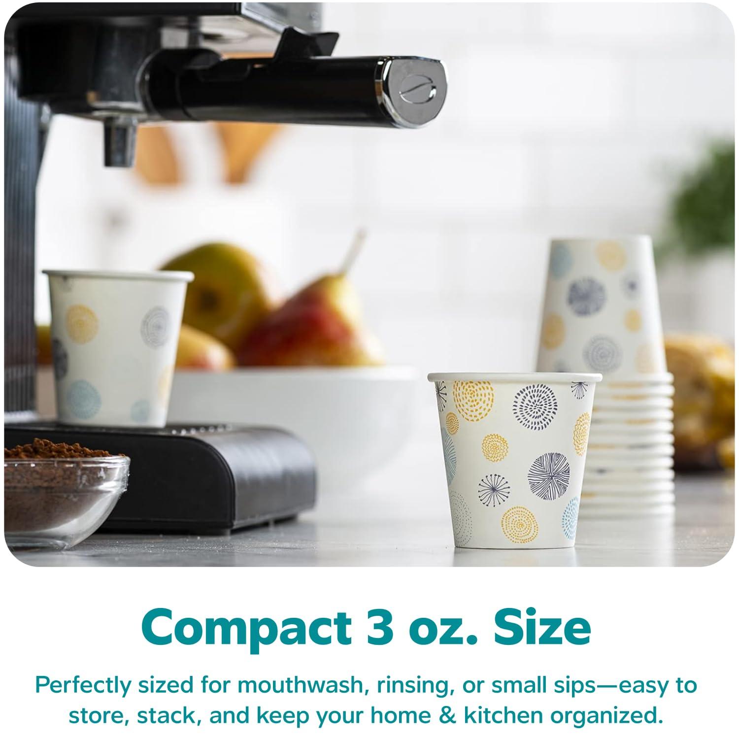 GUSTO [3 oz. - 100 Count Small Paper Cups, Disposable Mini Bathroom Mouthwash Cups - Eco-Friendly and Versatile - Floral