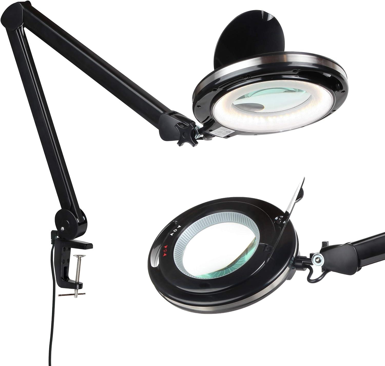 Brightech Lightview Pro 33 in. Adjustable Swing Arm Integrated 2.25X Magnifying Dimmable LED Desk Clamp Lamp