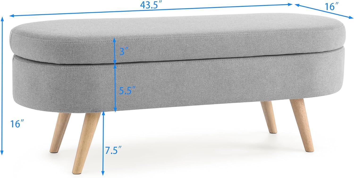 Sumdeal 43.5" Storage Ottoman Bench with 250lb Seating, Linen Upholstered Wood Legs Safety Hinge Flip Top Oval Foot Rest Long Stool for Sofa Couch Bedroom End of Bed Living Room Entryway, Grey