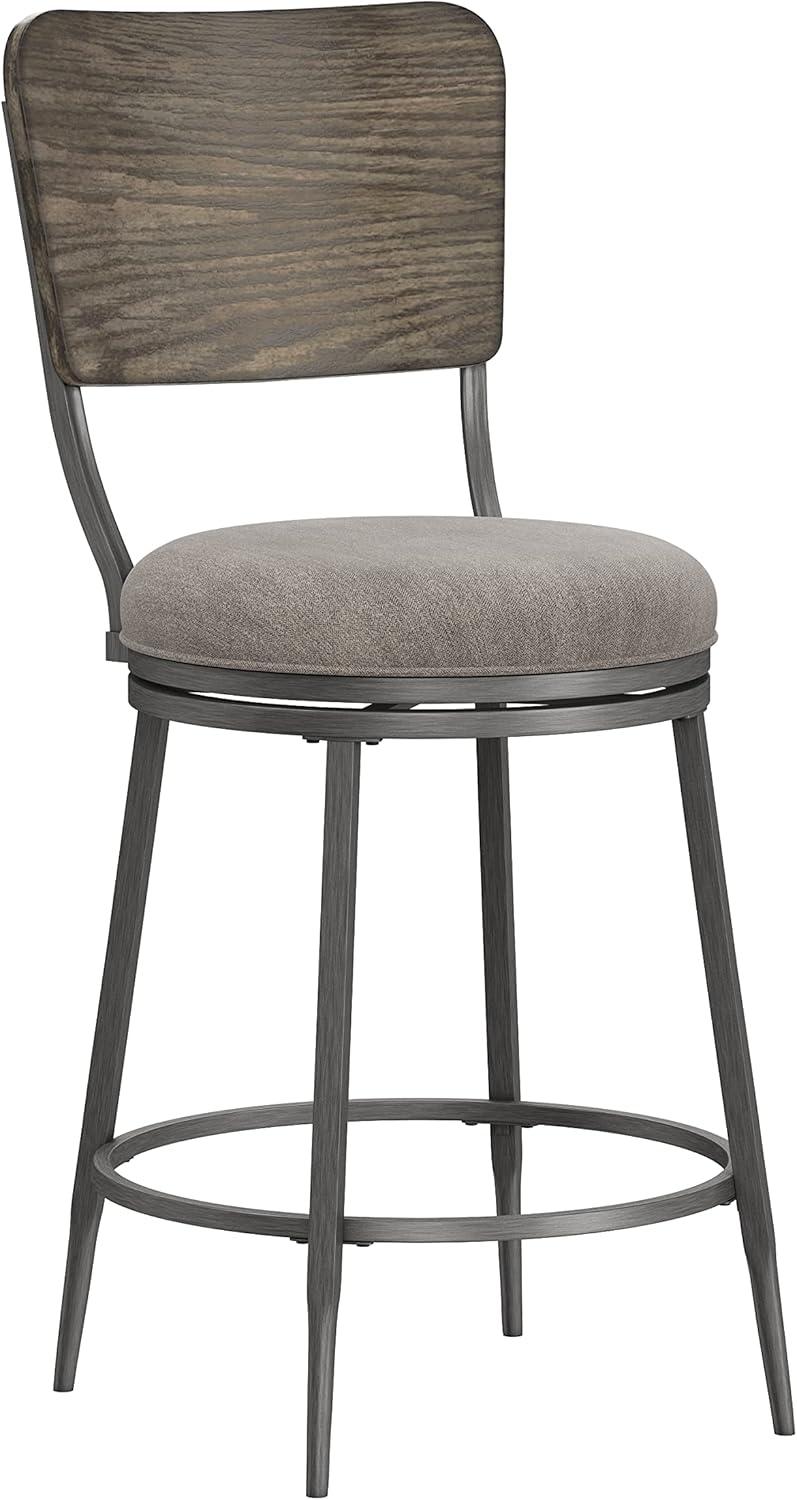 Hillsdale, Garren Metal Counter Height Swivel Stool with Wood Panel Back, Rubbed Pewter