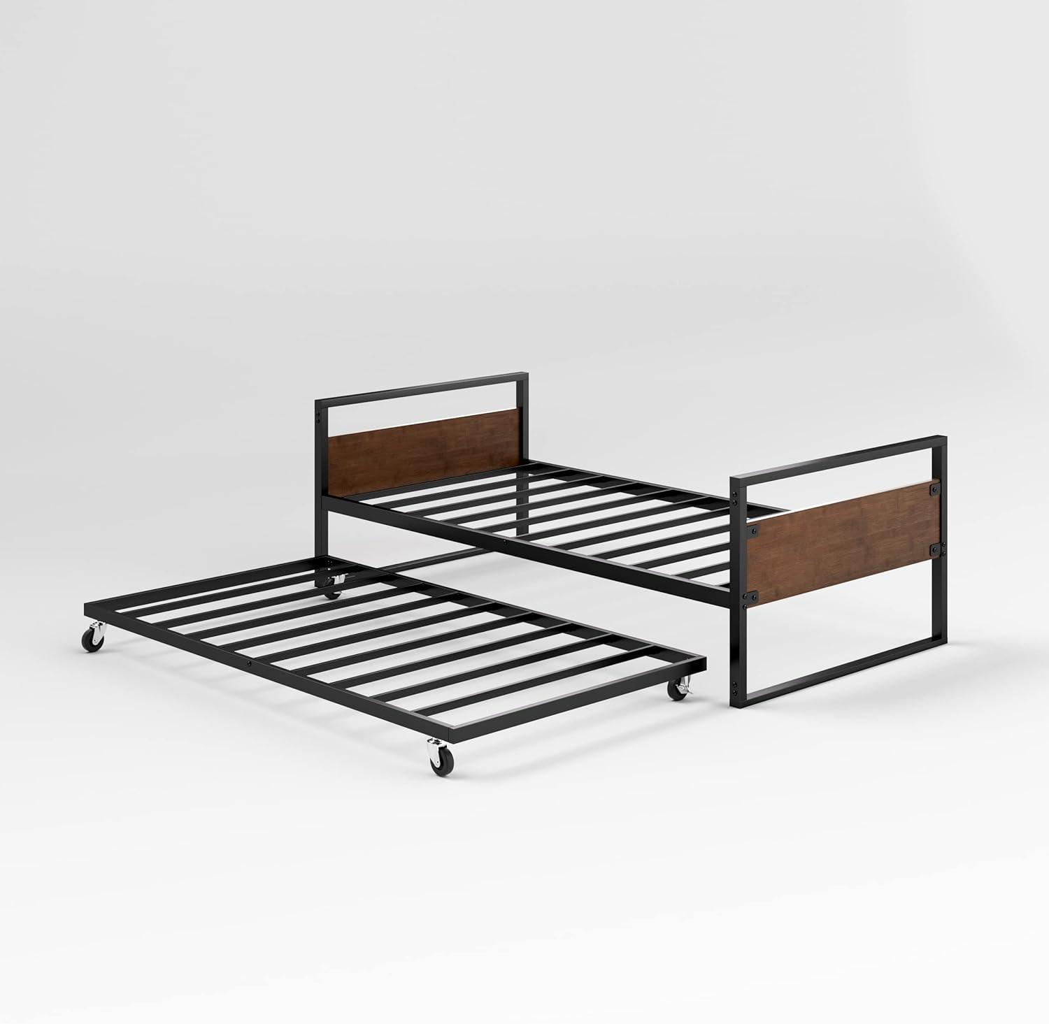 Twin Bamboo and Metal Daybed with Trundle and Headboard