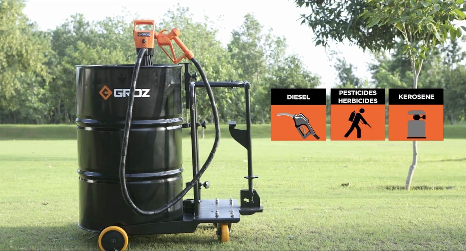 GROZ Electric Drum Pump | 12V DC | Adjustable 33.5-49" Tube for 55 Gal Drums | Multi-Fluid Transfer (45503)