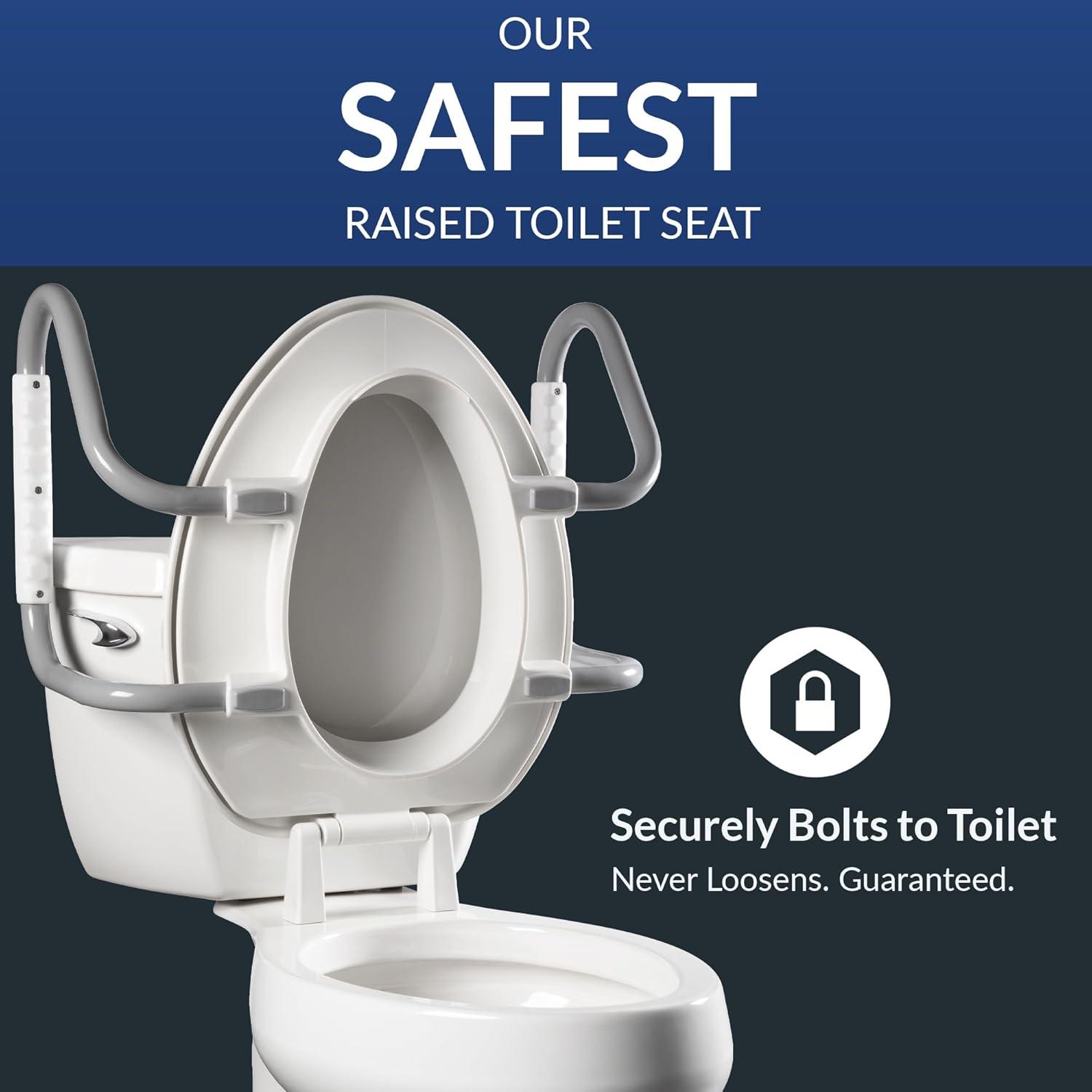 Assurance 3" Raised Toilet Seat with Handles and Bidet Attachment, Secure Hinges, Elongated, White