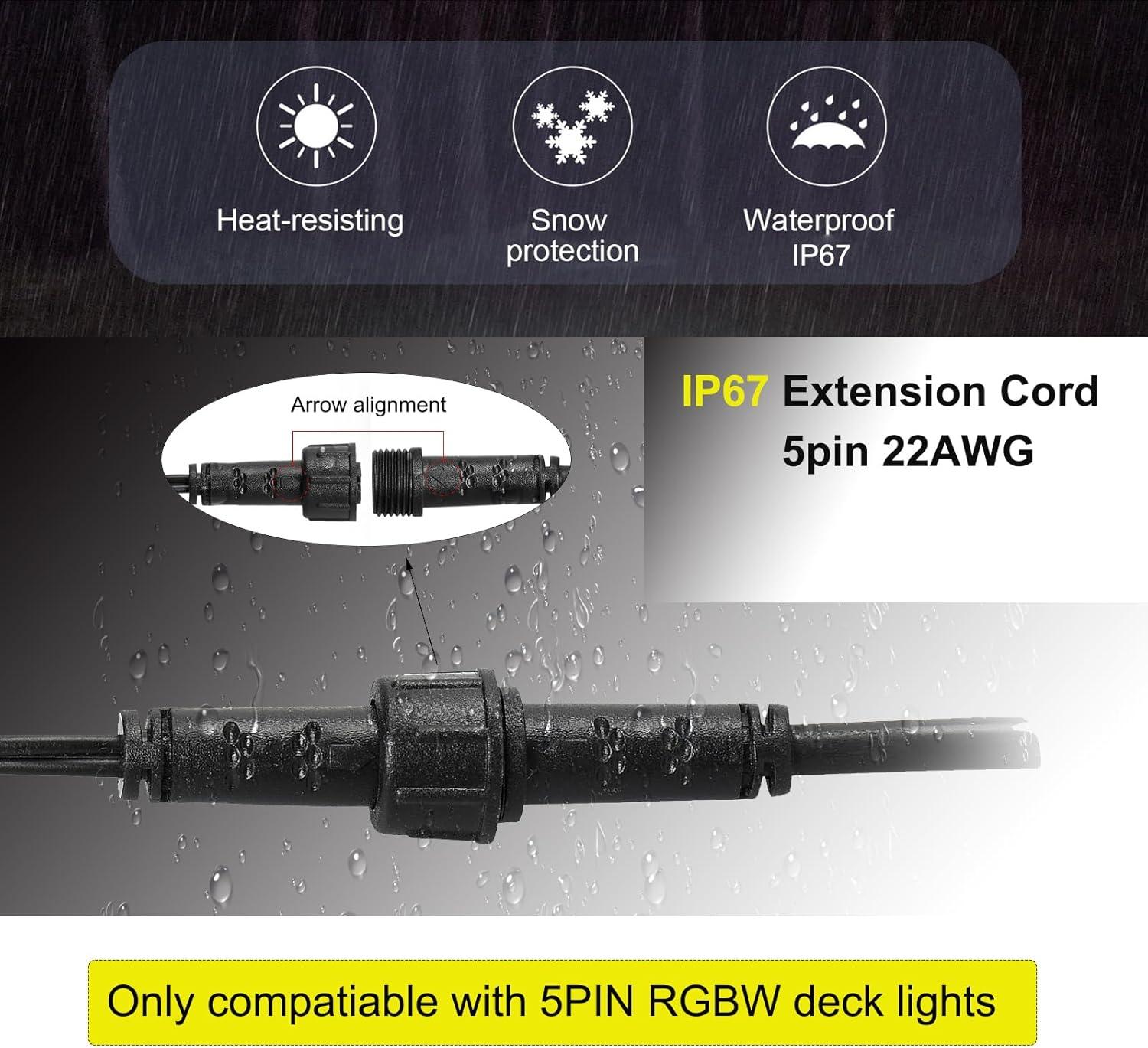 Sumaote 9.84ft 3m 5Pin Extension Cable Wire with Male and Female Connectors at Both Ends for RGBW Color LED Deck Light (5 Pin, 9.84ft, 5 Pack)