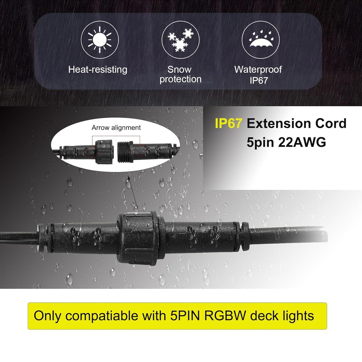 Sumaote 9.84ft 3m 5Pin Extension Cable Wire with Male and Female Connectors at Both Ends for RGBW Color LED Deck Light (5 Pin, 9.84ft, 5 Pack)