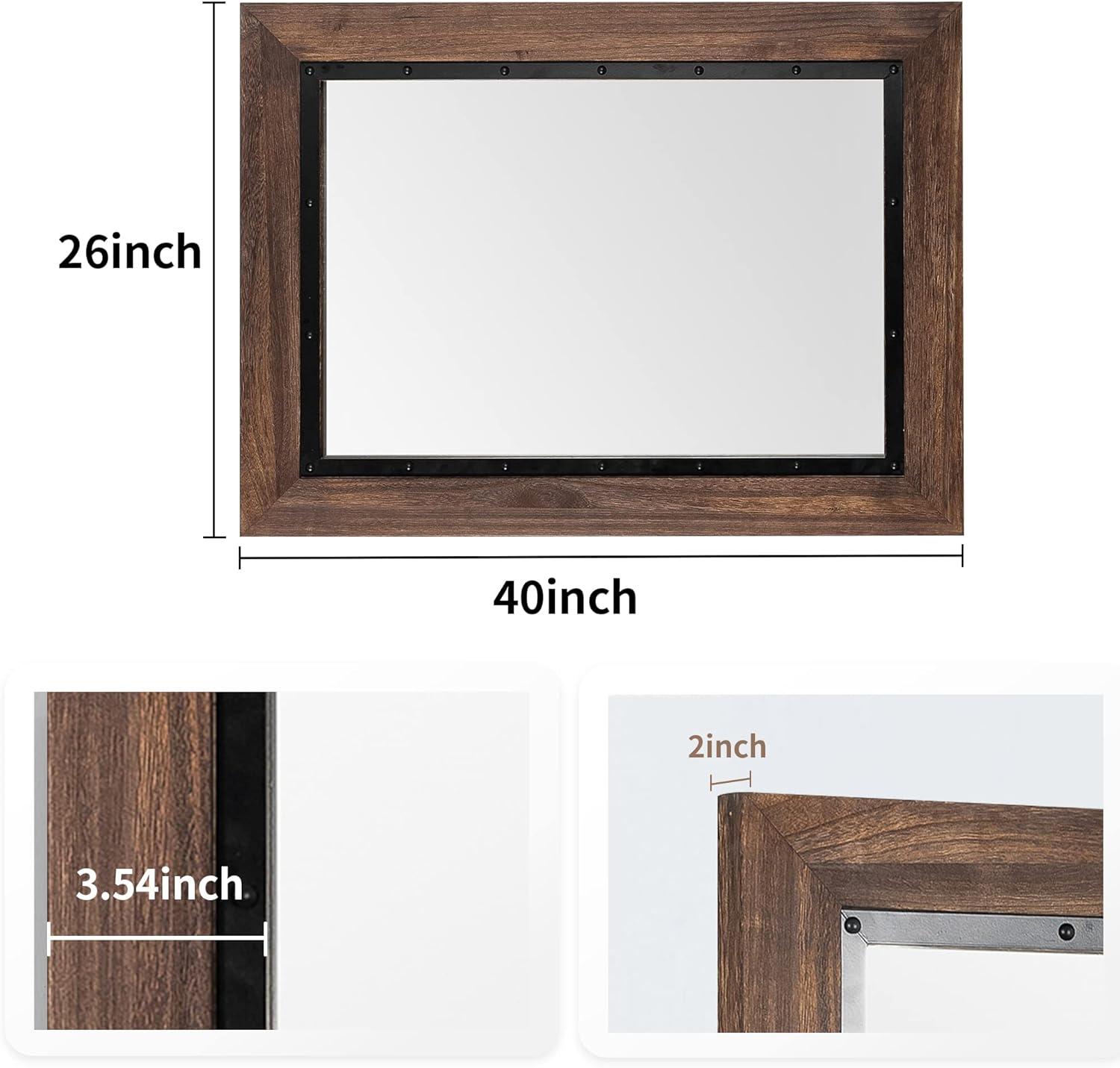 COSMOGO Rustic Wooden Framed Wall Mirror, Natural Wood Bathroom Vanity Mirror Brown 40" x 26" Brown
