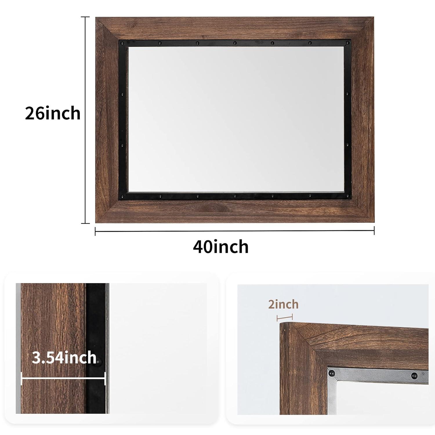 COSMOGO Rustic Wooden Framed Wall Mirror, Natural Wood Bathroom Vanity Mirror Brown 40" x 26" Brown