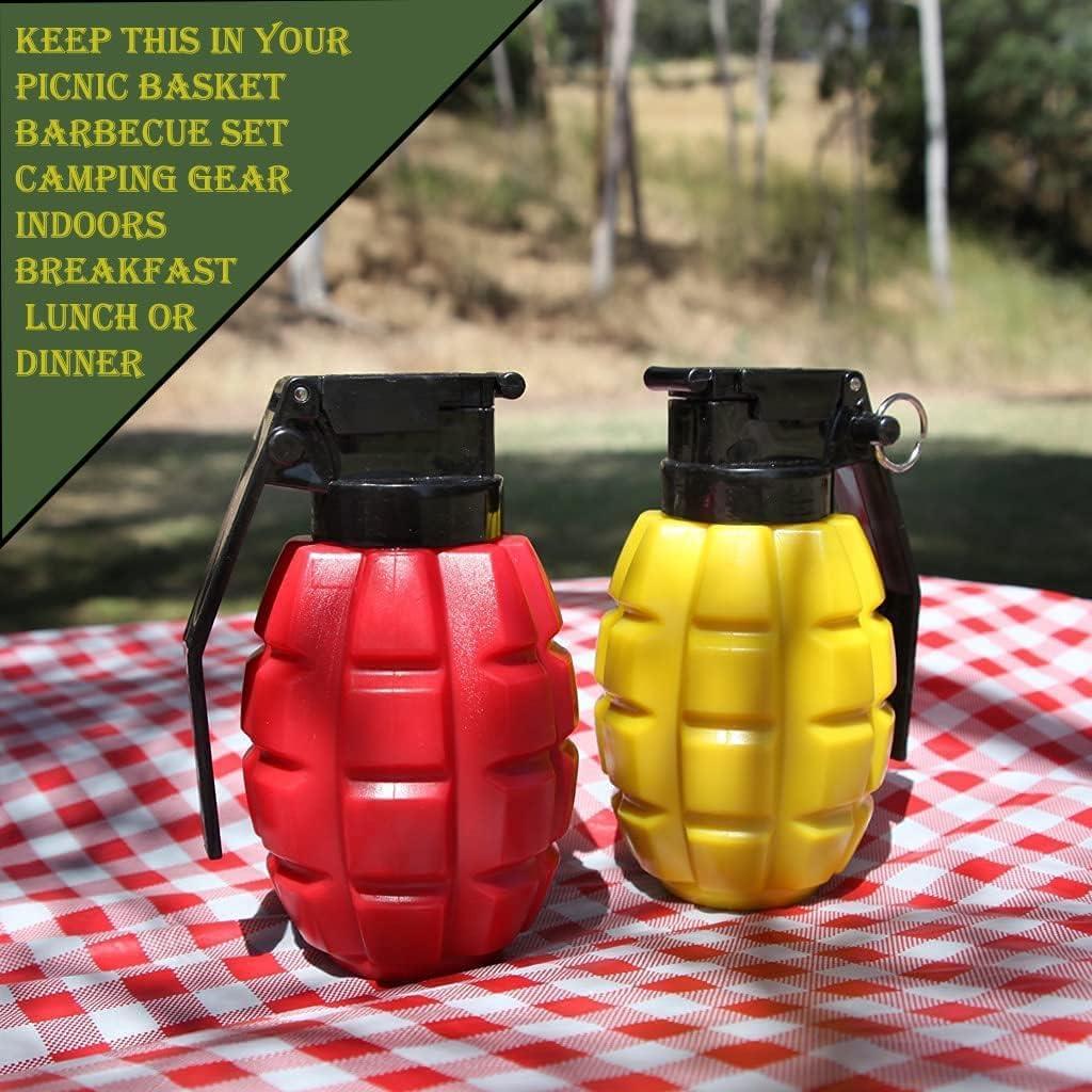 Caliber Gourmet Condiment Dispenser Set. Grenade Shape for BBQ Grill, Camping & Picnics, Ketchup Mustard Bundle Set, Red & Yellow, Home & Kitchen,Tactical Combat Design,Squeeze Bottles, Christmas Gift